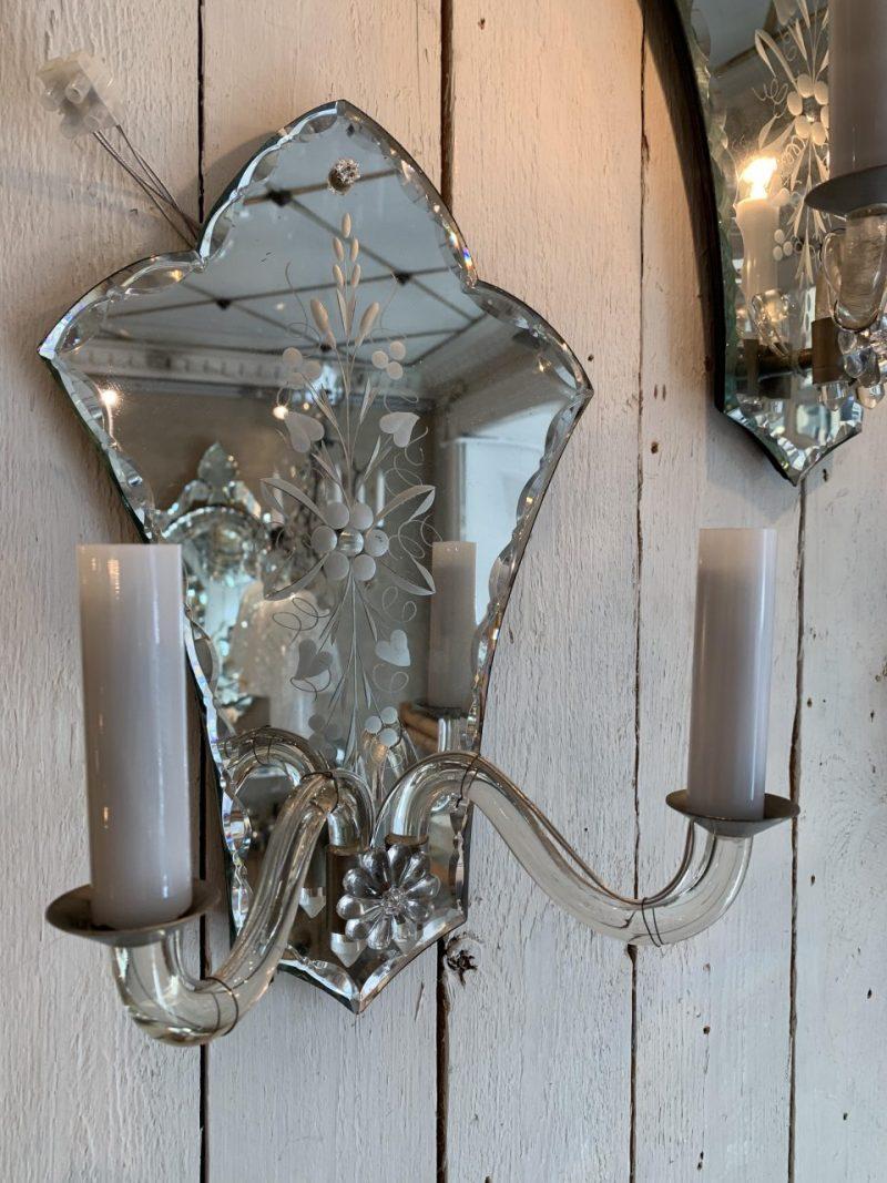 French Gorgeous Pair Venetian Mirror Wall Lights-France