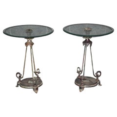 Gorgeous Pair Verdi Gris Bronze Circular Neoclassical Italian Gueridons Tables