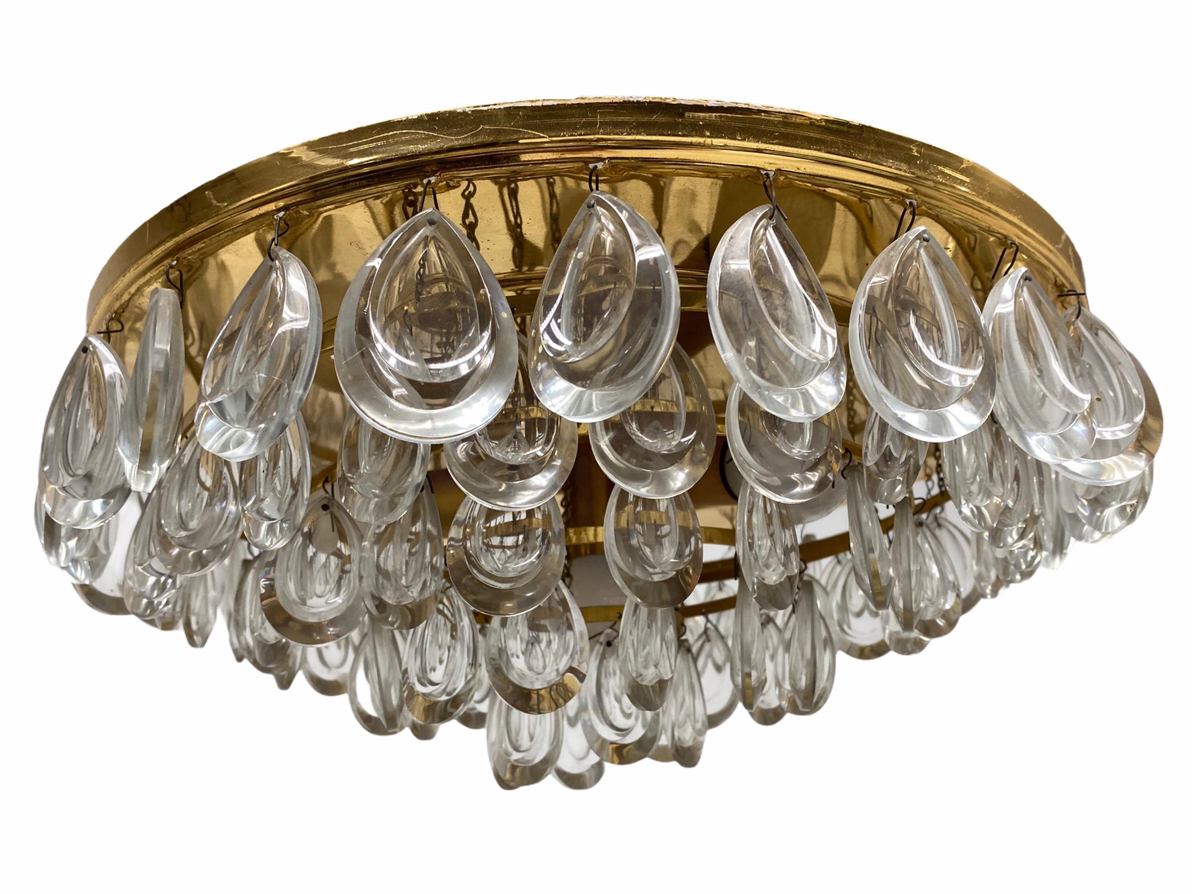 Gorgeous Palwa Teardrop Crystal Glass Flush Mount, Midcentury, German, 1960s In Good Condition In Nuernberg, DE