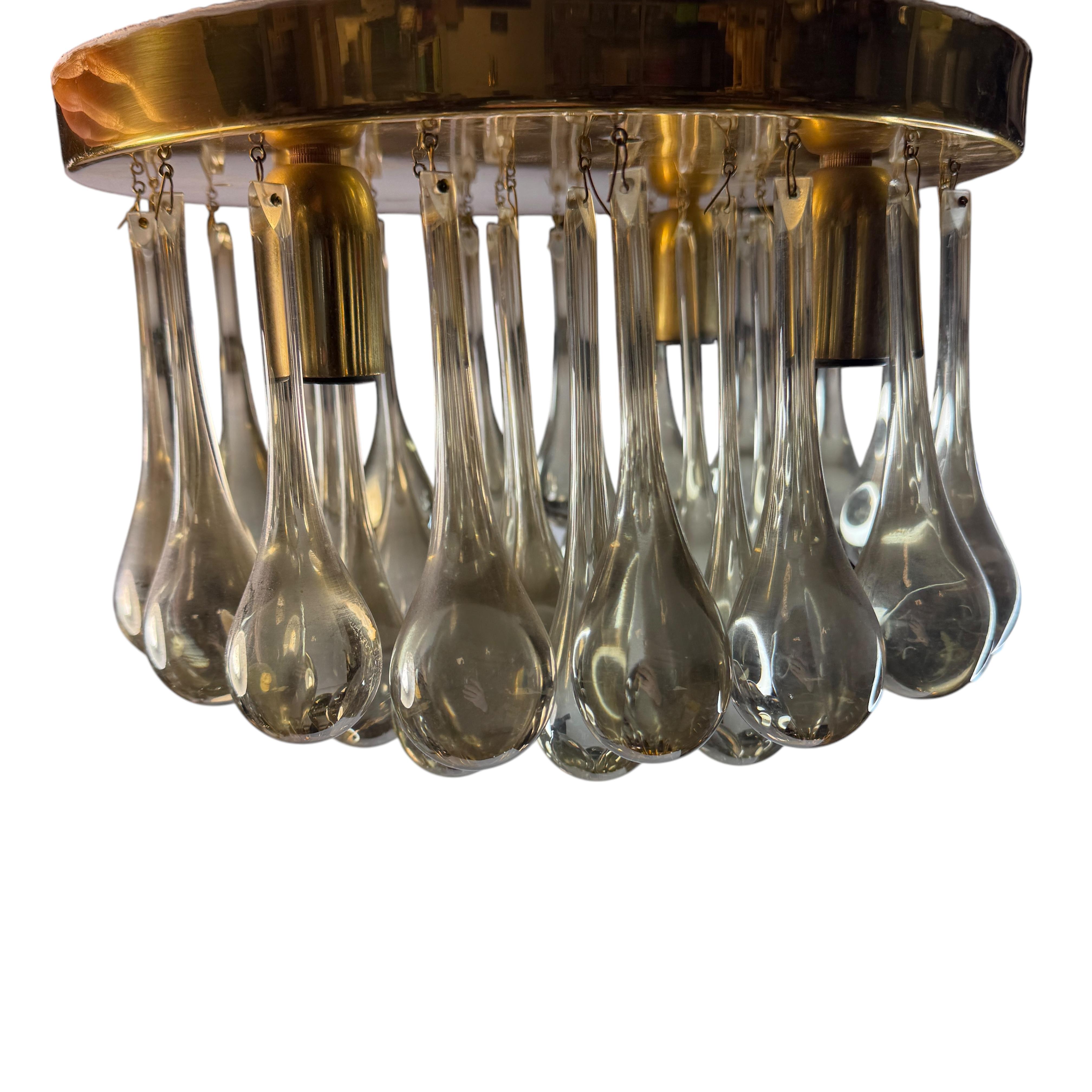 Precioso empotrable de cristal de Murano con forma de lágrima Palwa Siglo Medio Alemán Años 60 Metal en venta