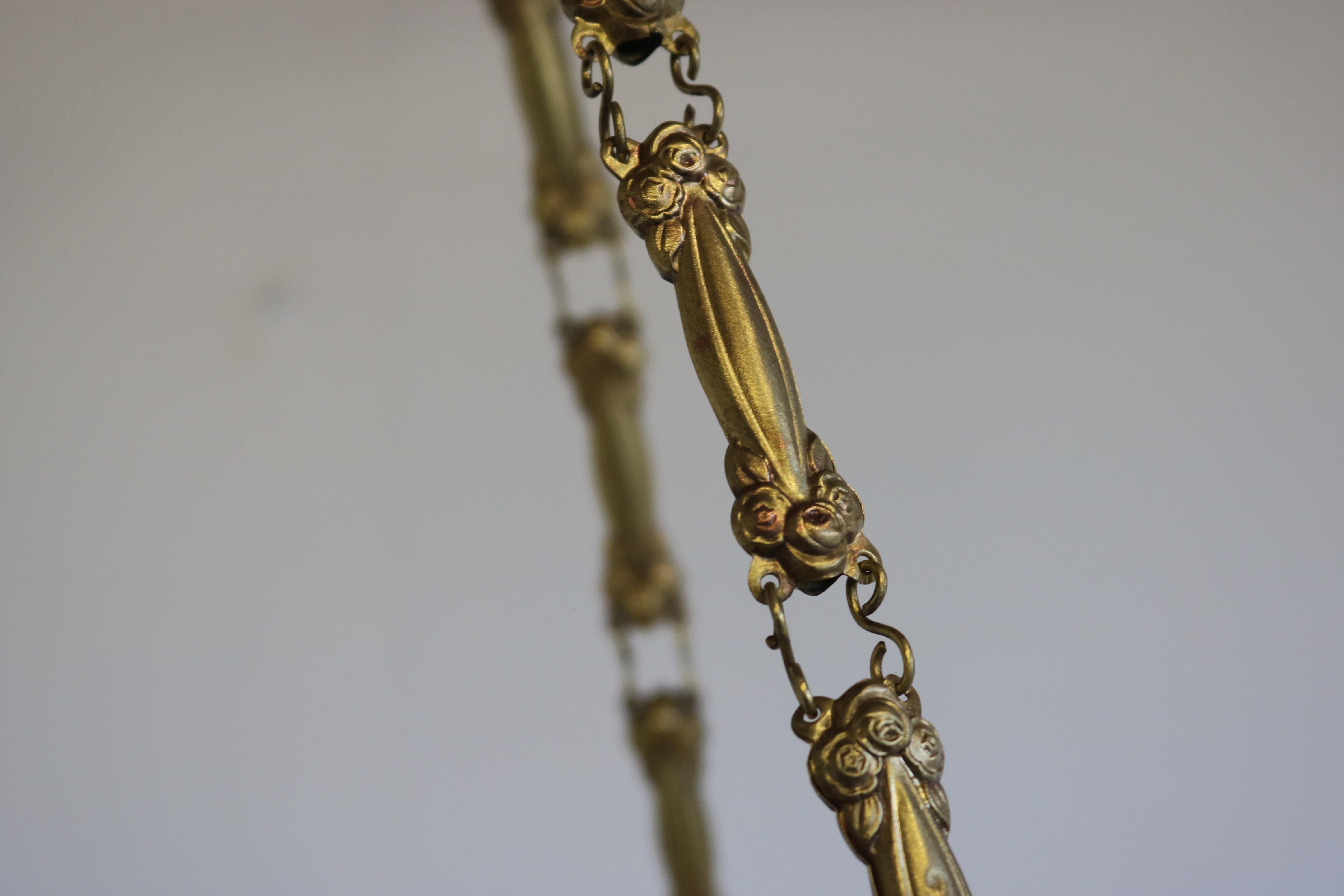 Gorgeous pate de verre degue chandelier antique French art nouveau bronze  For Sale 3