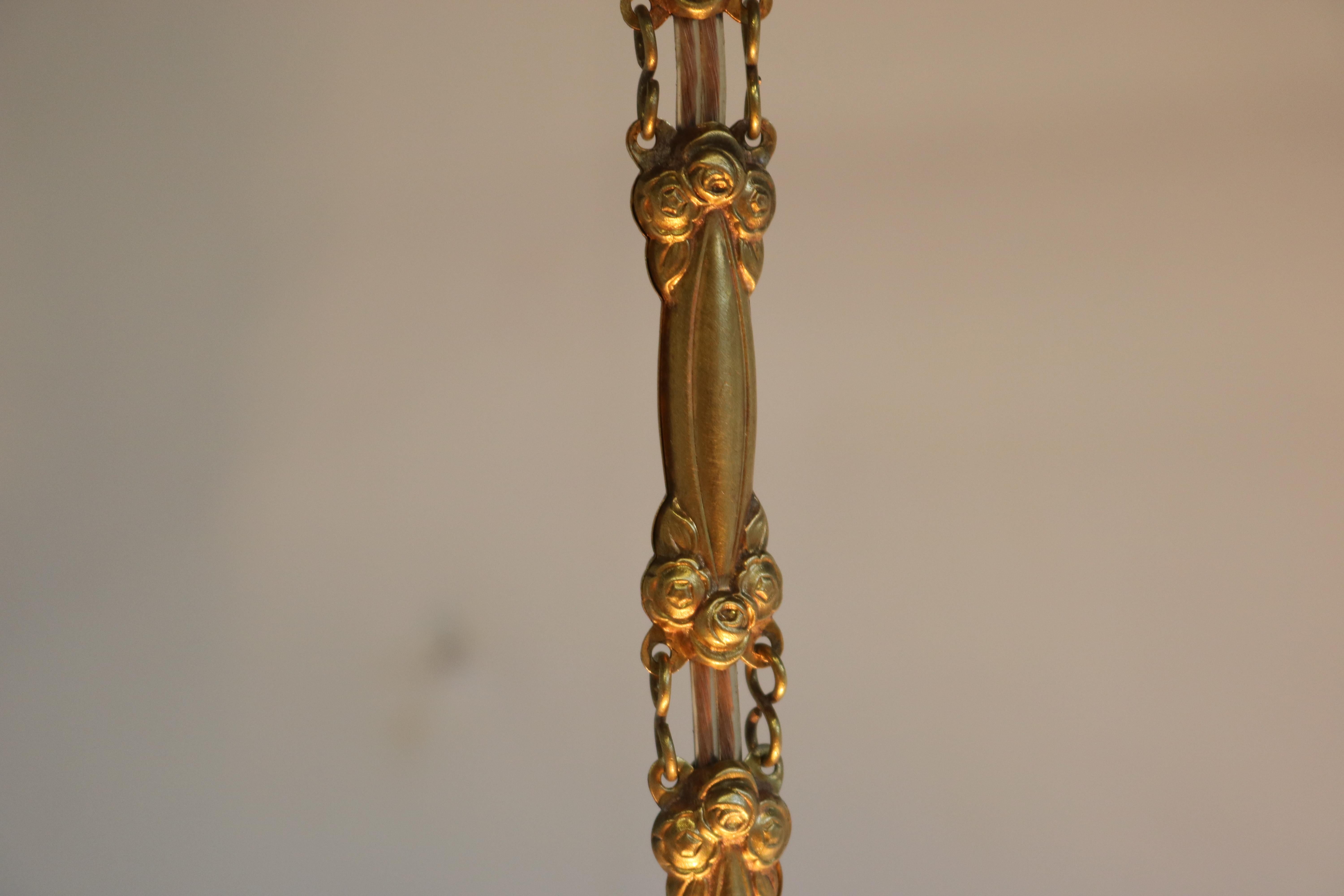 Splendido lampadario in pate de verre degue antico francese art nouveau in bronzo In condizioni buone in vendita a Ijzendijke, NL