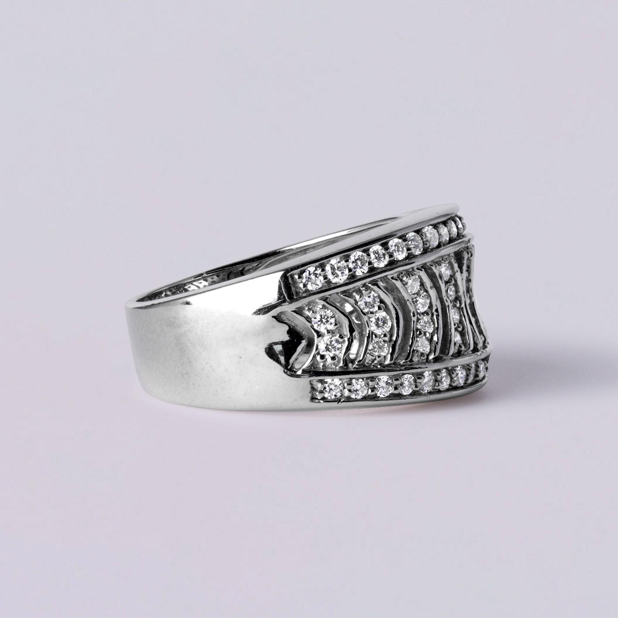 Modern Gorgeous Pattern 14K White Gold Diamond Wide Band, Vintage Ring For Sale