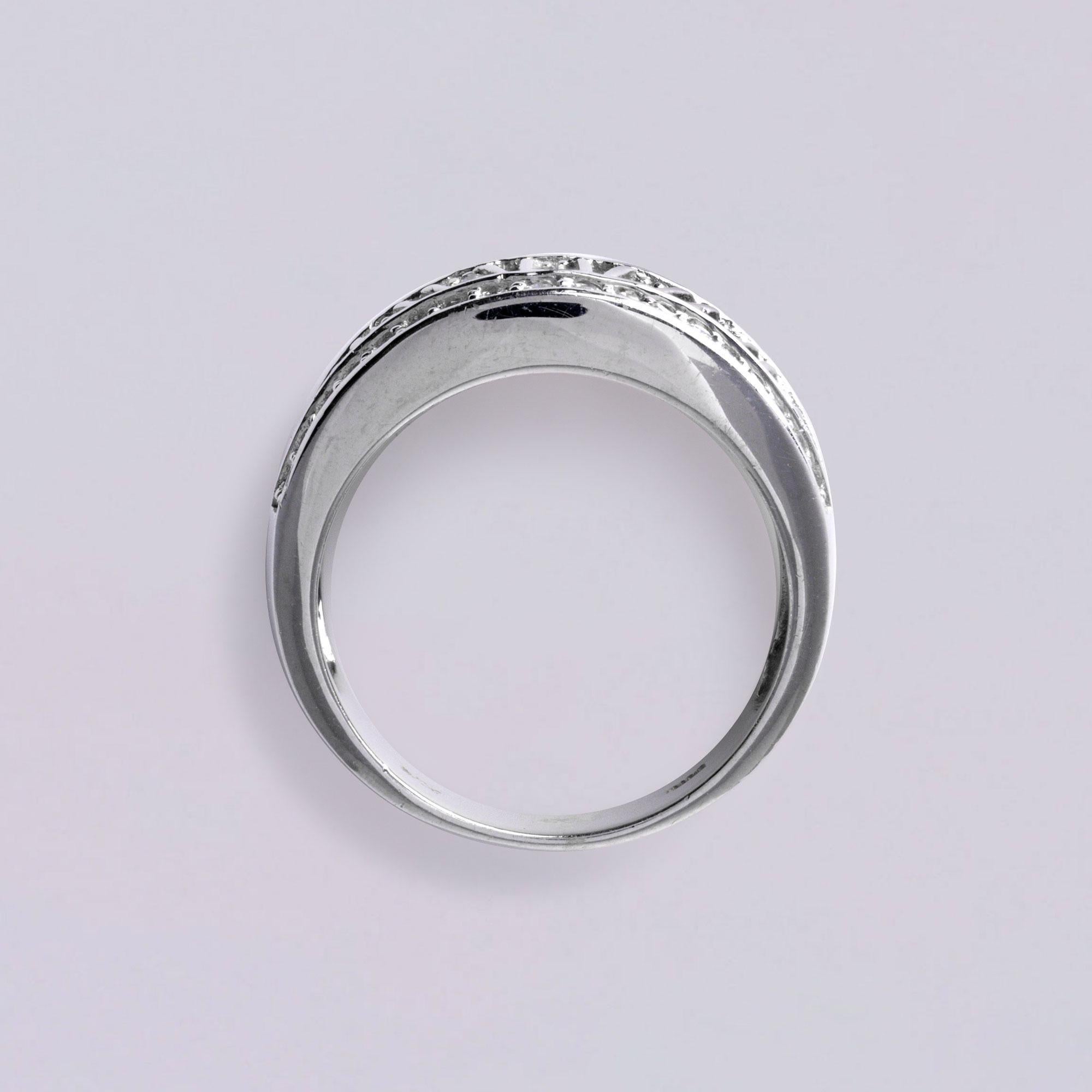 Gorgeous Pattern 14K White Gold Diamond Wide Band, Vintage Ring In Excellent Condition For Sale In Los Angeles, CA