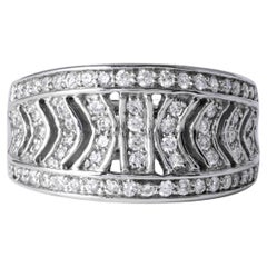 Gorgeous Pattern 14K White Gold Diamond Wide Band, Vintage Ring