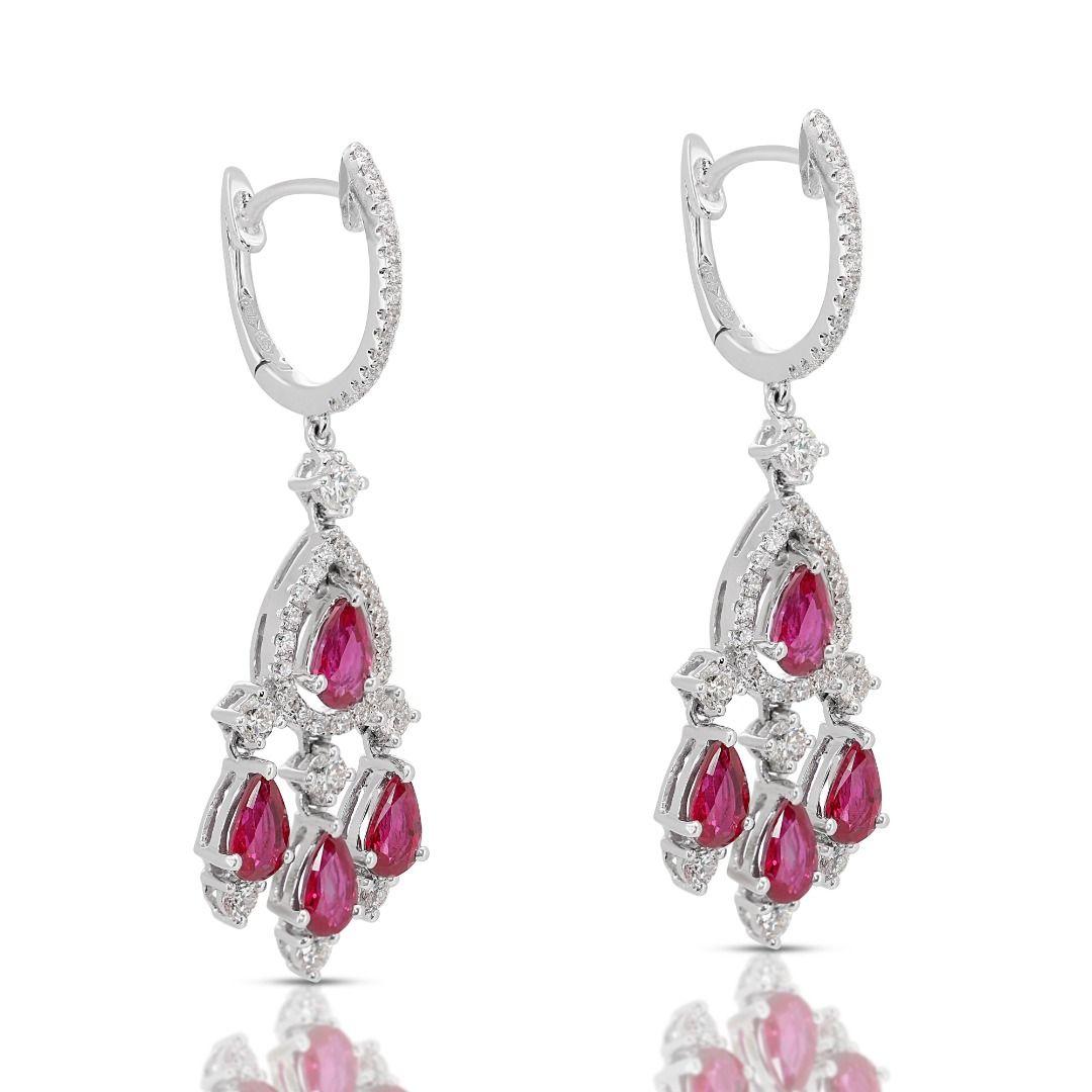 Pear Cut Gorgeous Pave Earrings with Ruby and Diamonds For Sale