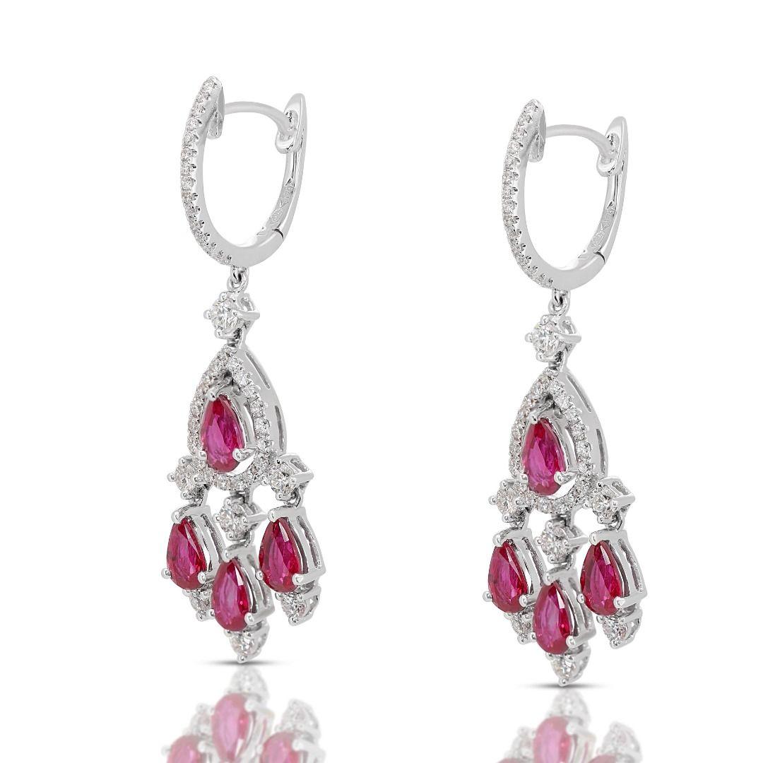 Gorgeous Pave Earrings with Ruby and Diamonds In New Condition For Sale In רמת גן, IL