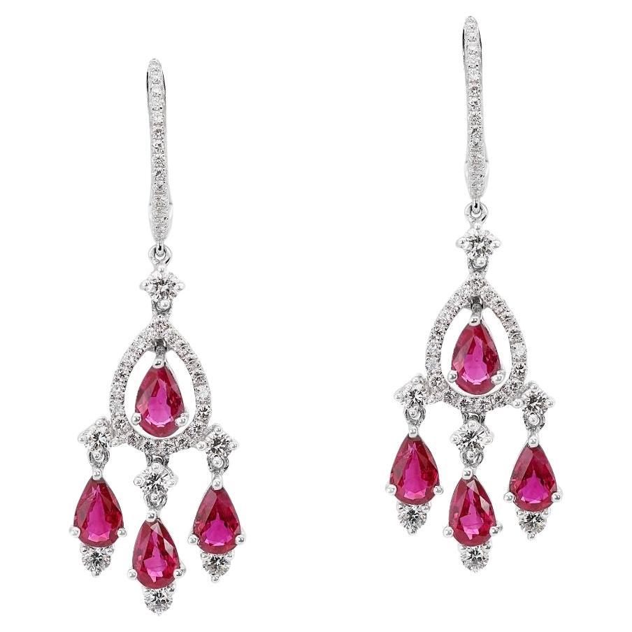Gorgeous Pave Earrings with Ruby and Diamonds For Sale