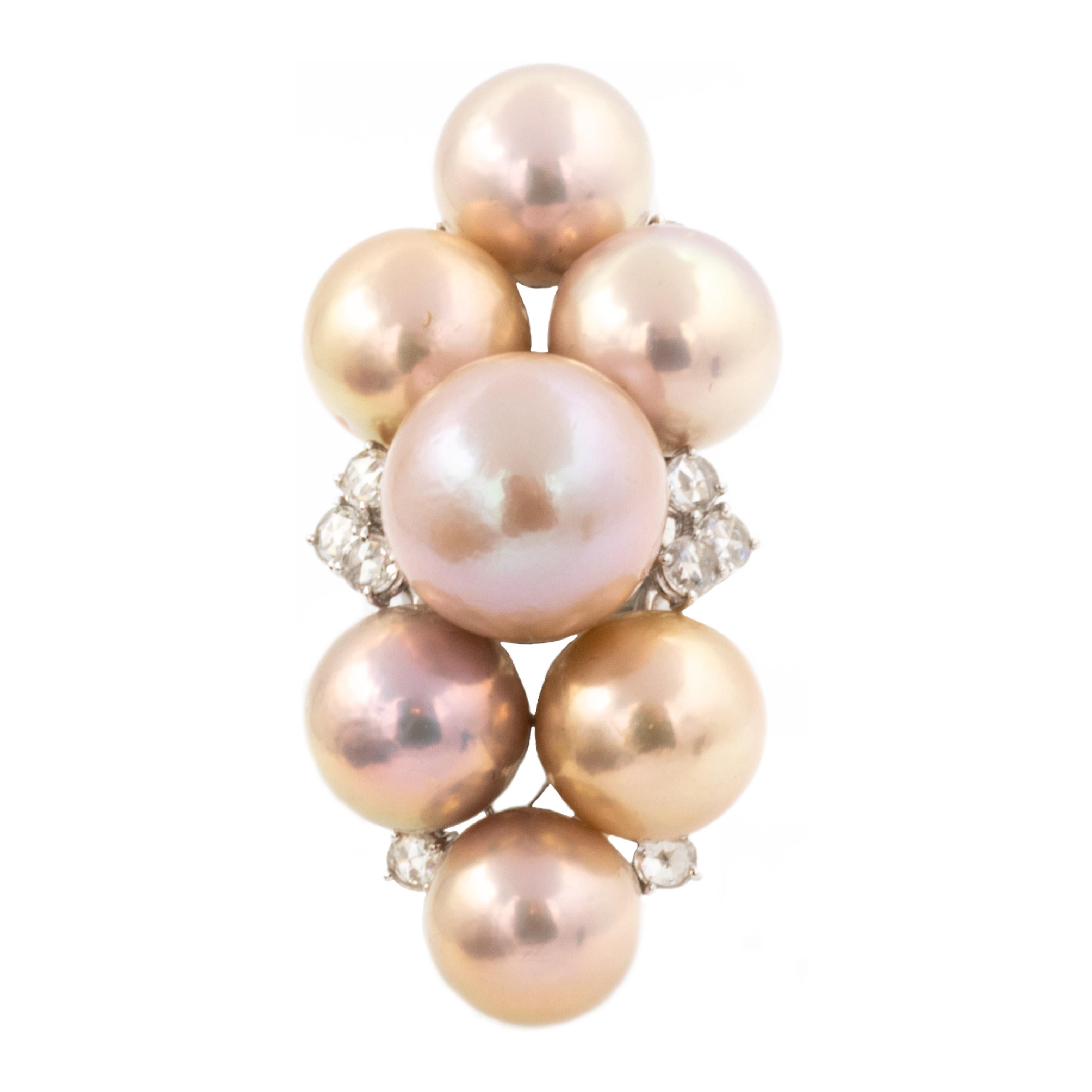 Baroque Gorgeous Pearl and Diamond Ring 18 Karat White Gold