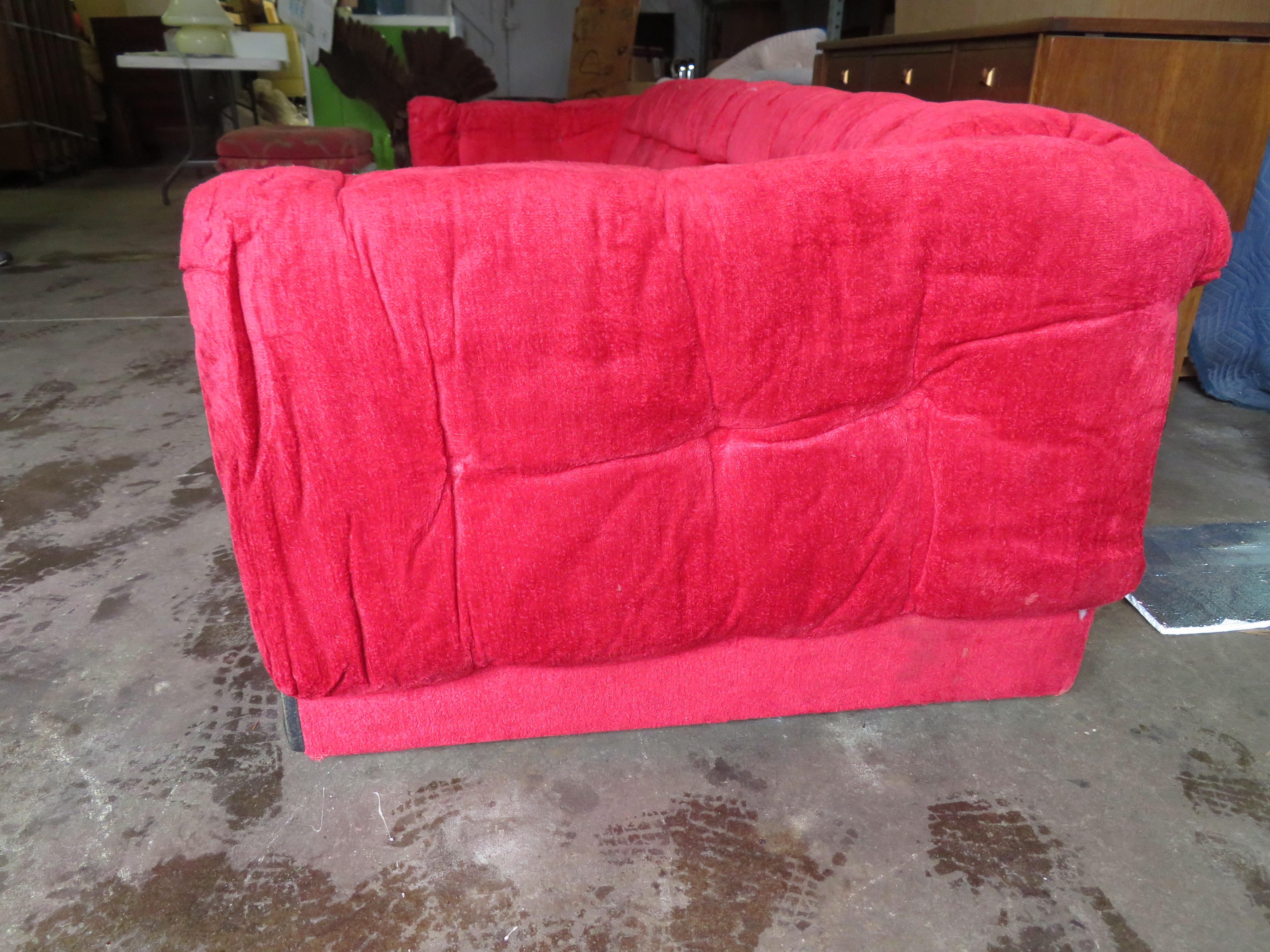 American Gorgeous Pearsall Brutalist Party Sofa Tufted Chesterfield Evans, Midcentury