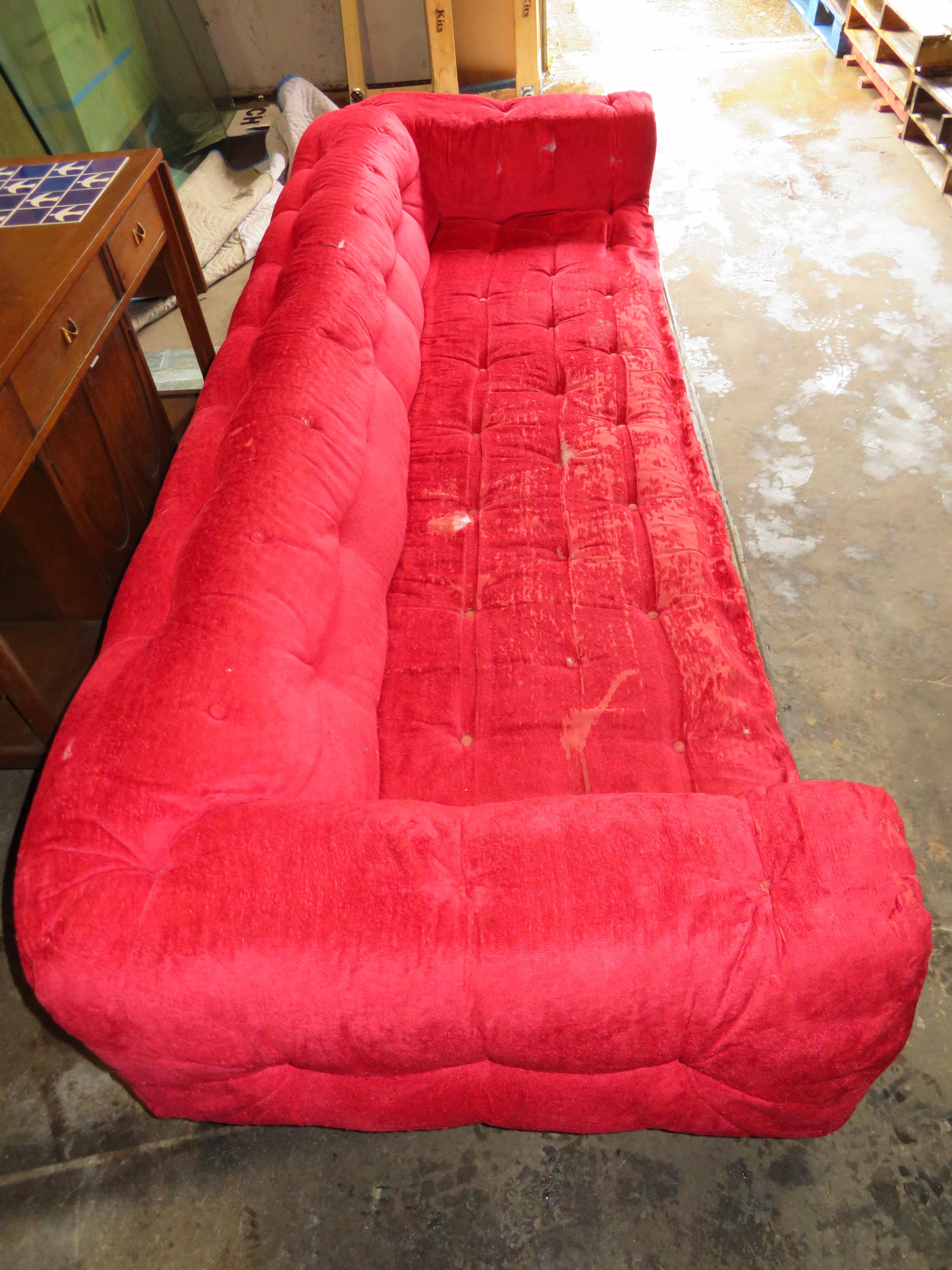 Mid-20th Century Gorgeous Pearsall Brutalist Party Sofa Tufted Chesterfield Evans, Midcentury