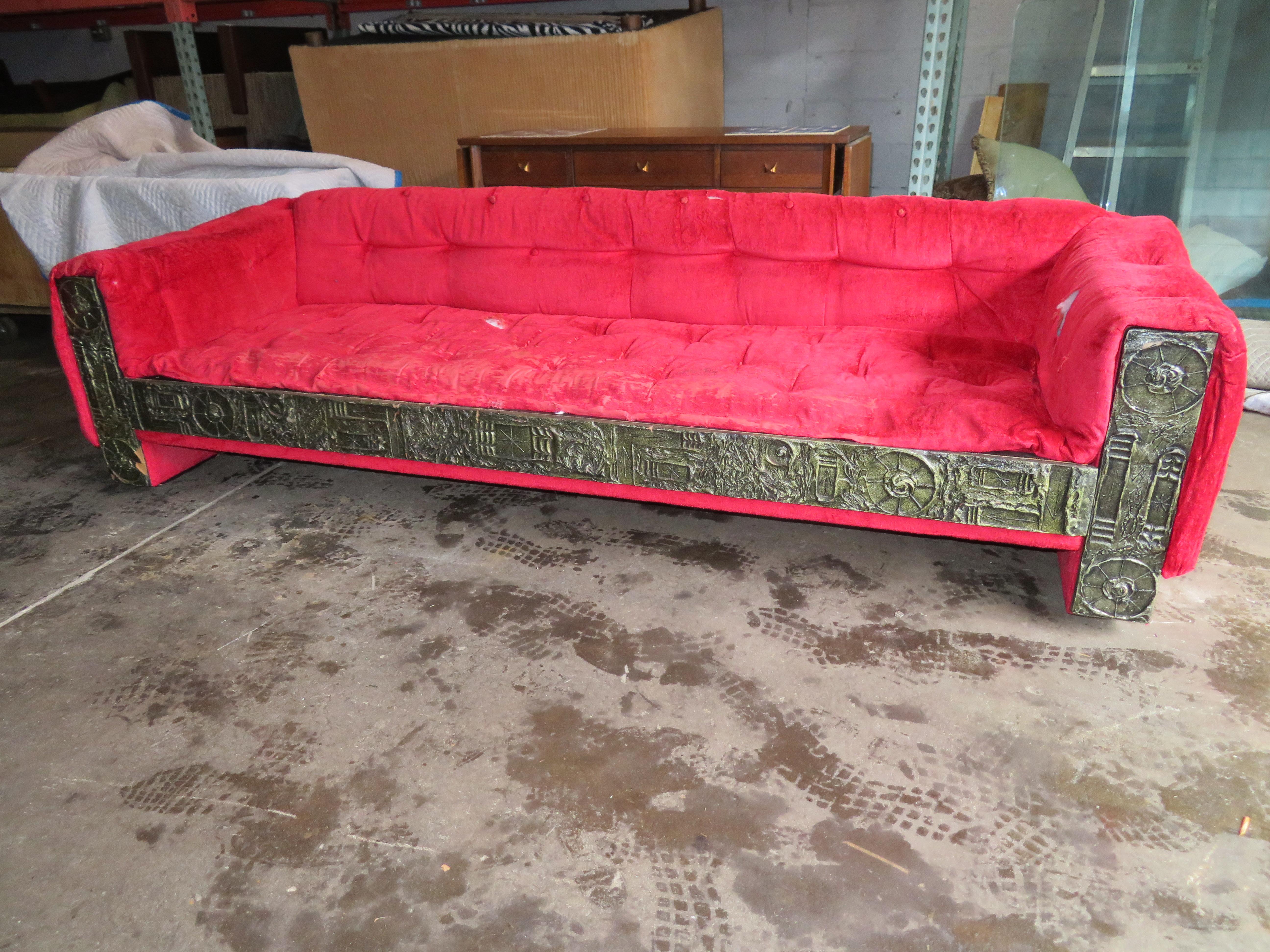 Gorgeous Pearsall Brutalist Party Sofa Tufted Chesterfield Evans, Midcentury 2