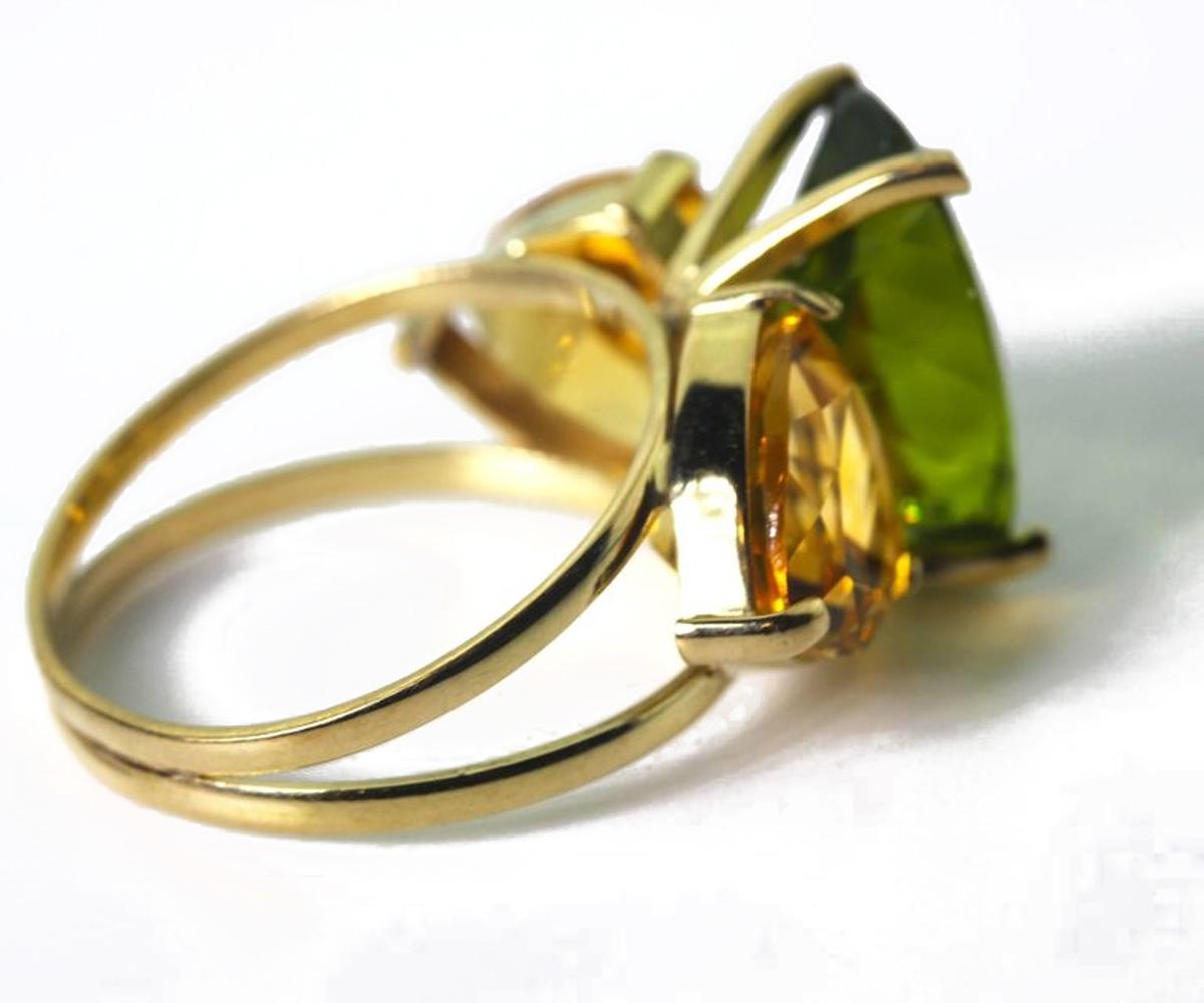 AJD Spectacular Intense 6 Ct Peridot & 5 Ct Citrine 18Kt Yellow Gold Ring 1