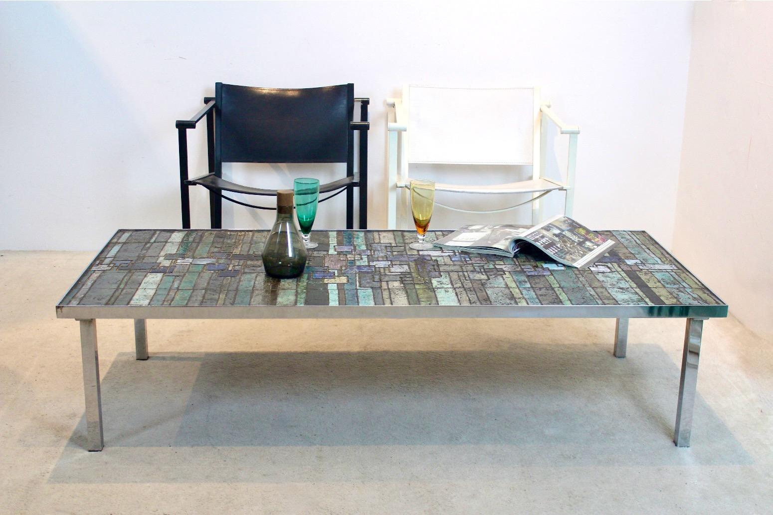 Gorgeous Pia Manu Slate and Ceramic Mosaic Artwork Coffee Table, Belgium 9