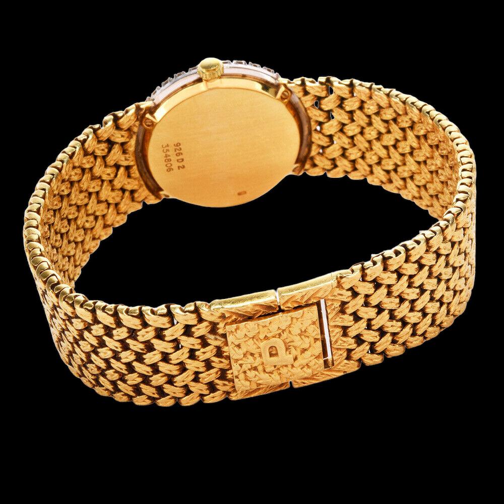 Gorgeous Piaget Yellow Gold Diamond and Gold Dial Ladies Wrist Watch In Excellent Condition In Media, PA