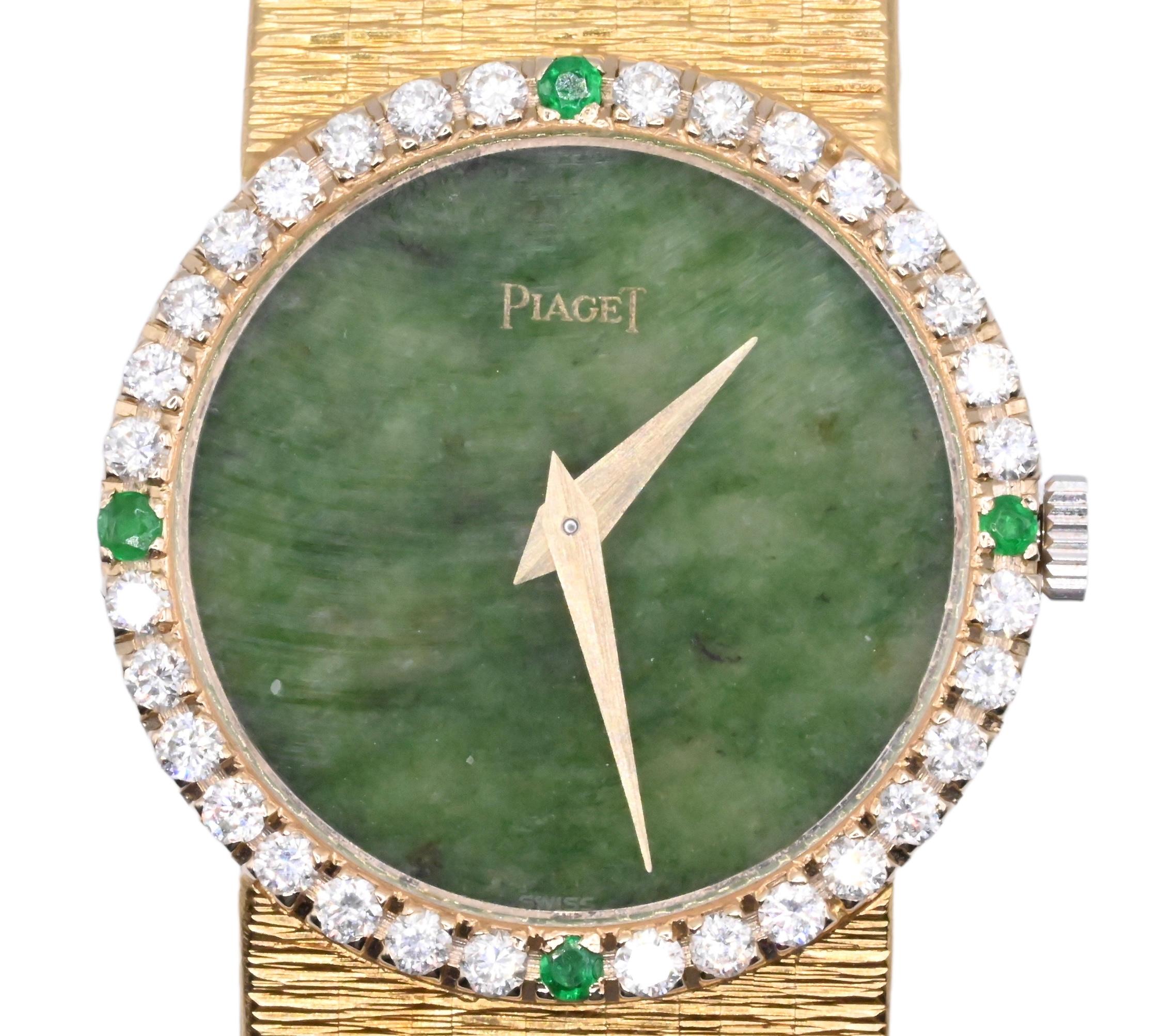 A ladies' Piaget wristwatch with yellow gold tapered band and case, clasp marked 