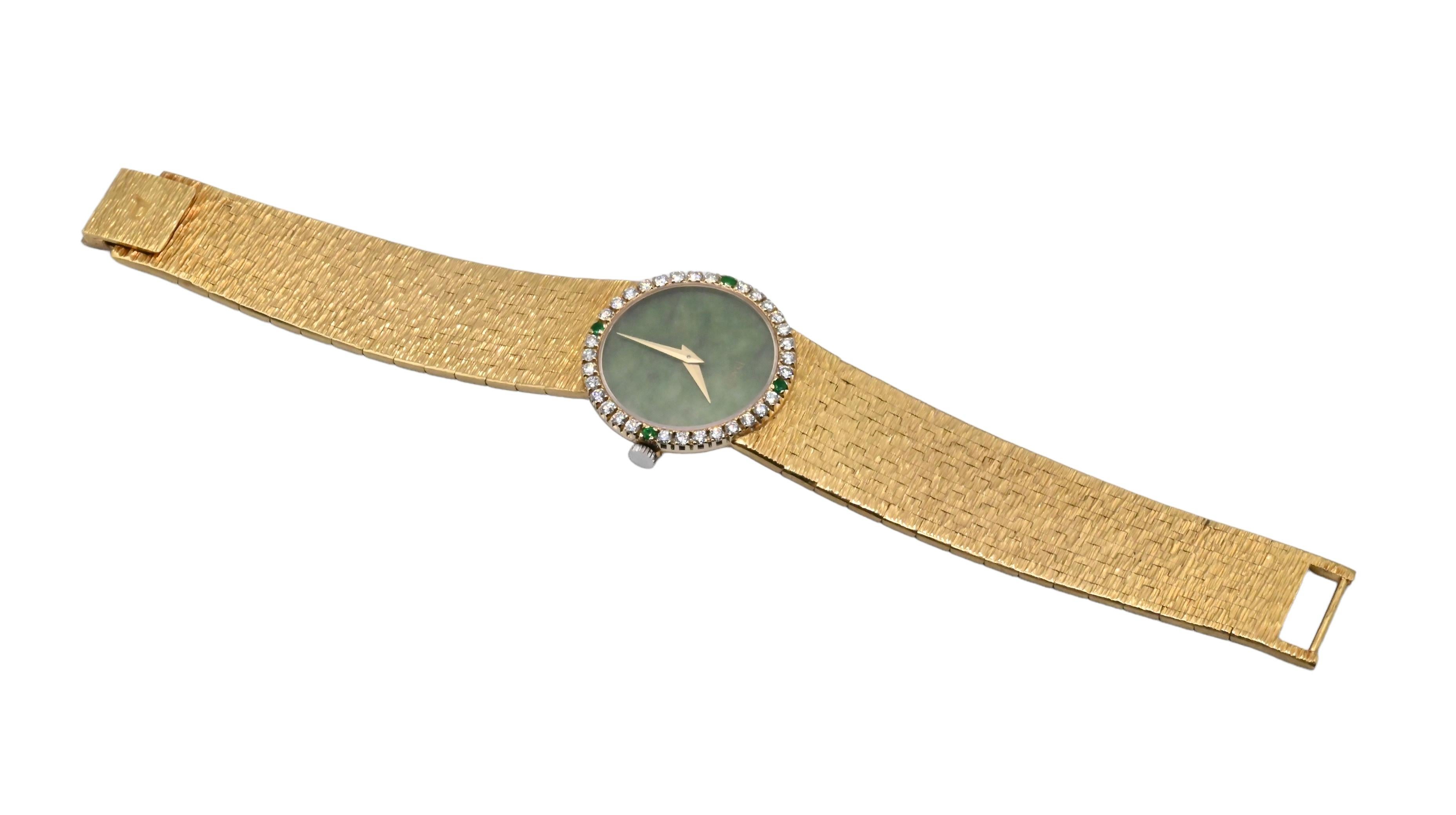 Gorgeous Piaget Yellow Gold Diamond and Jade Dial Ladies Wrist Watch In Excellent Condition In Media, PA