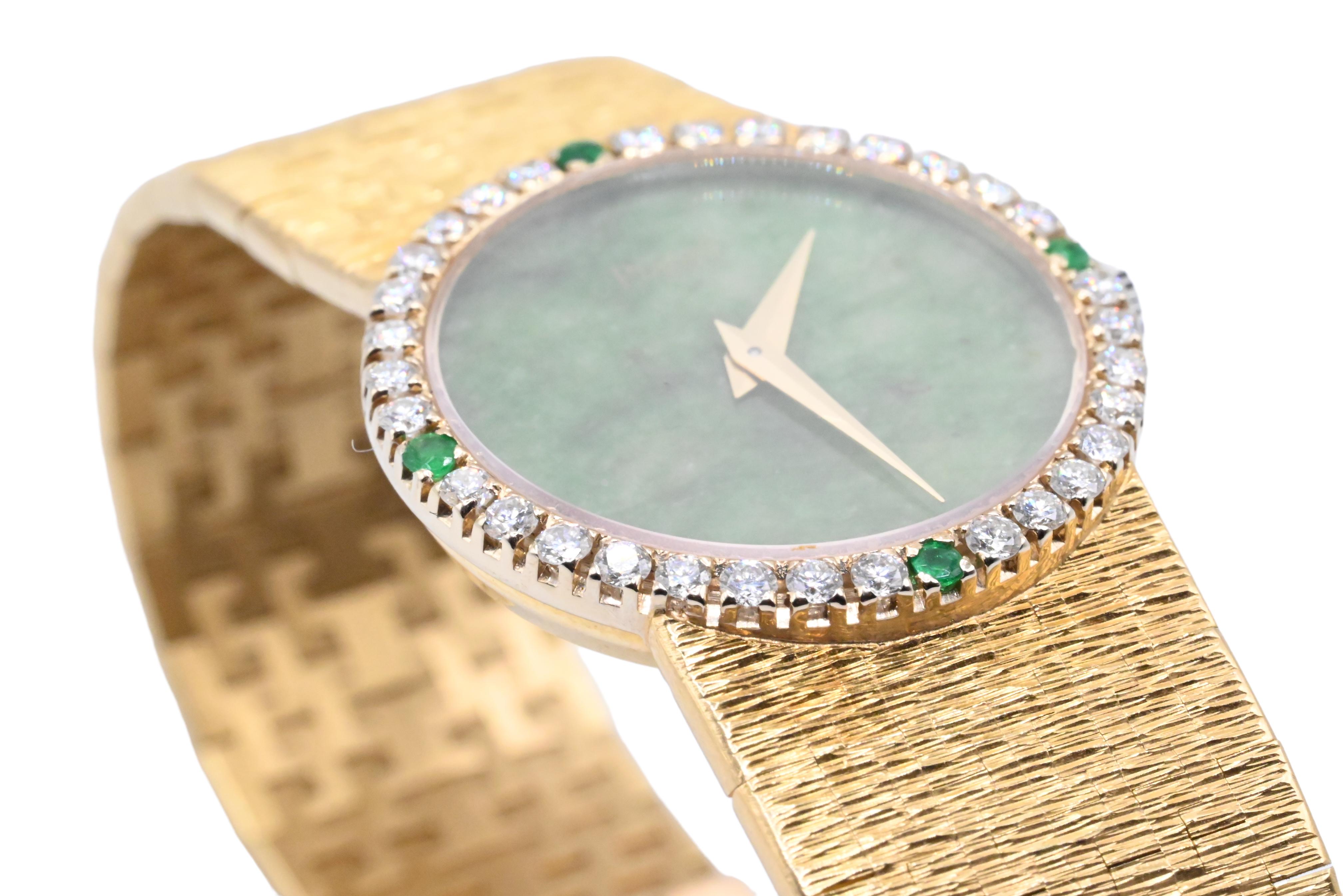 Gorgeous Piaget Yellow Gold Diamond and Jade Dial Ladies Wrist Watch 1