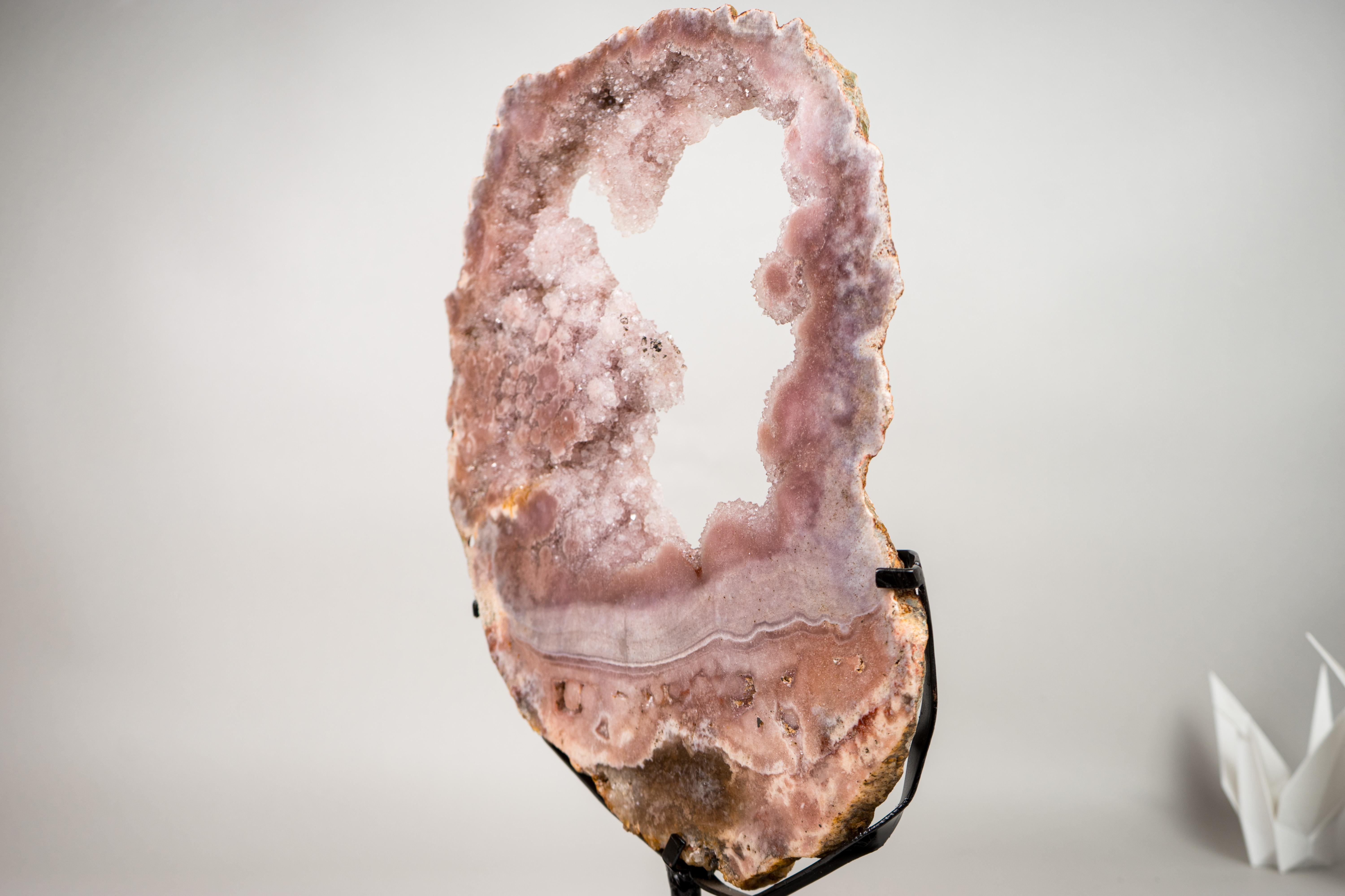 Gorgeous Pink Amethyst Geode Portal with Rose Druzy on Botryoidal Flowers For Sale 5