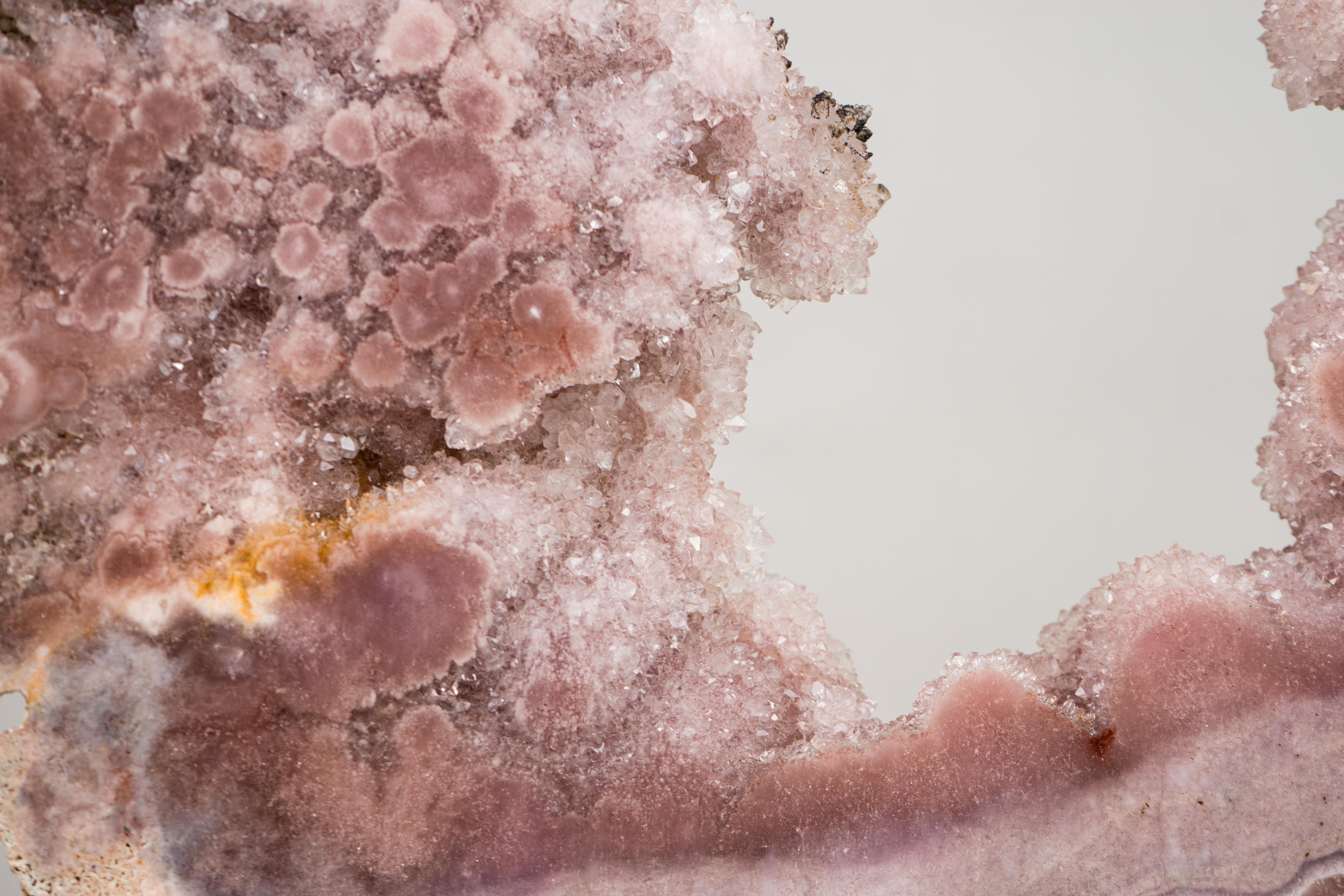 Contemporary Gorgeous Pink Amethyst Geode Portal with Rose Druzy on Botryoidal Flowers For Sale