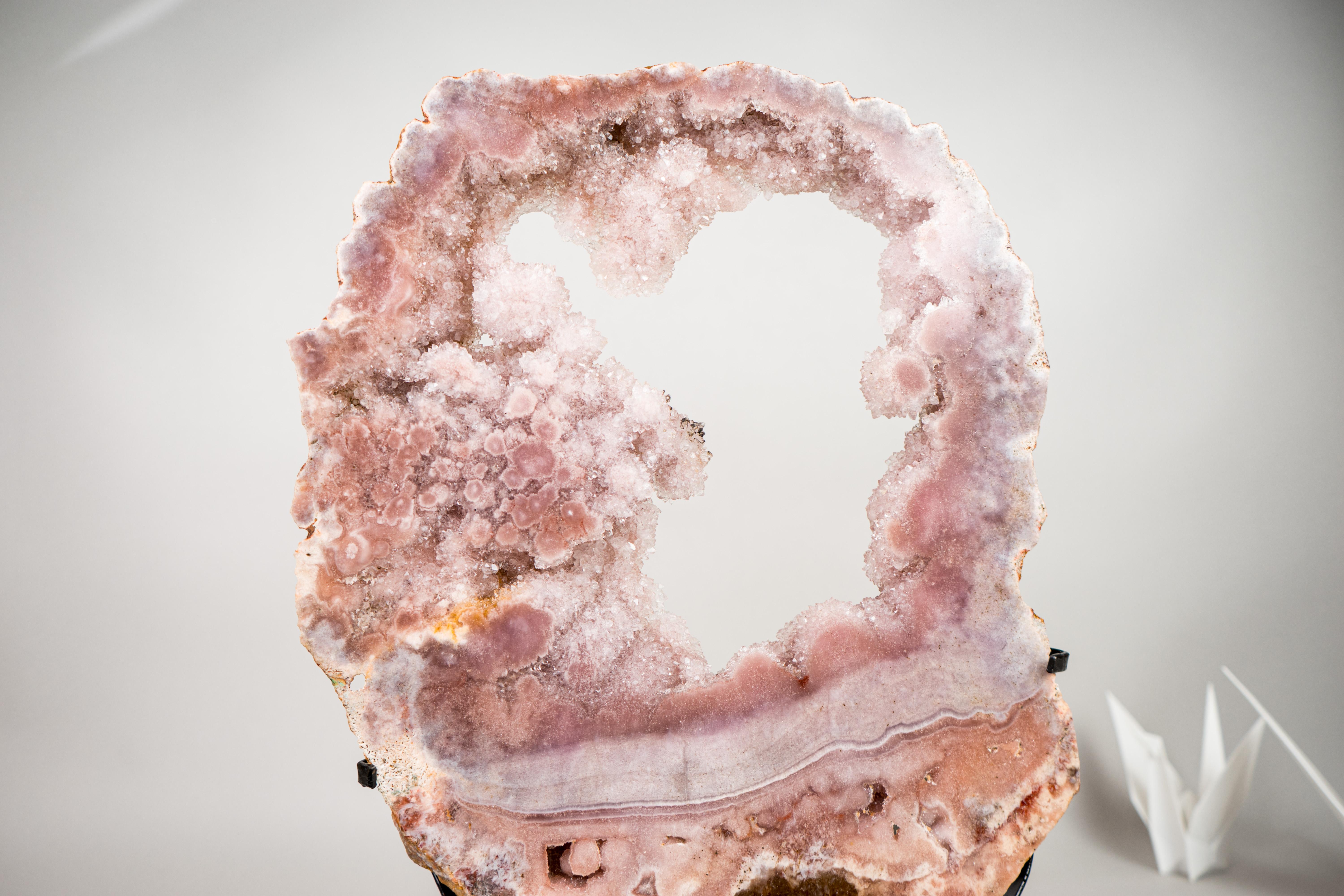 Crystal Gorgeous Pink Amethyst Geode Portal with Rose Druzy on Botryoidal Flowers For Sale