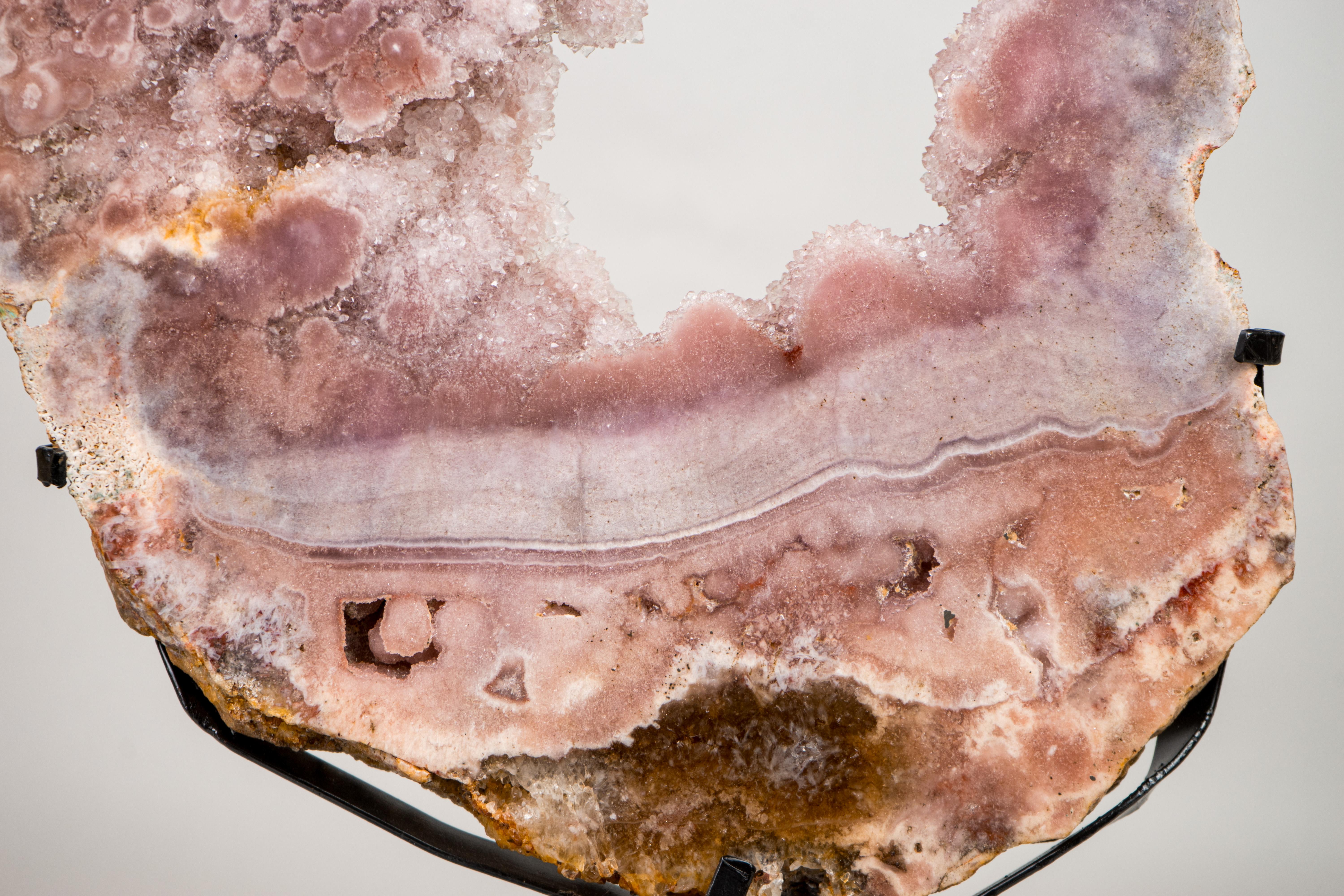 Gorgeous Pink Amethyst Geode Portal with Rose Druzy on Botryoidal Flowers For Sale 1