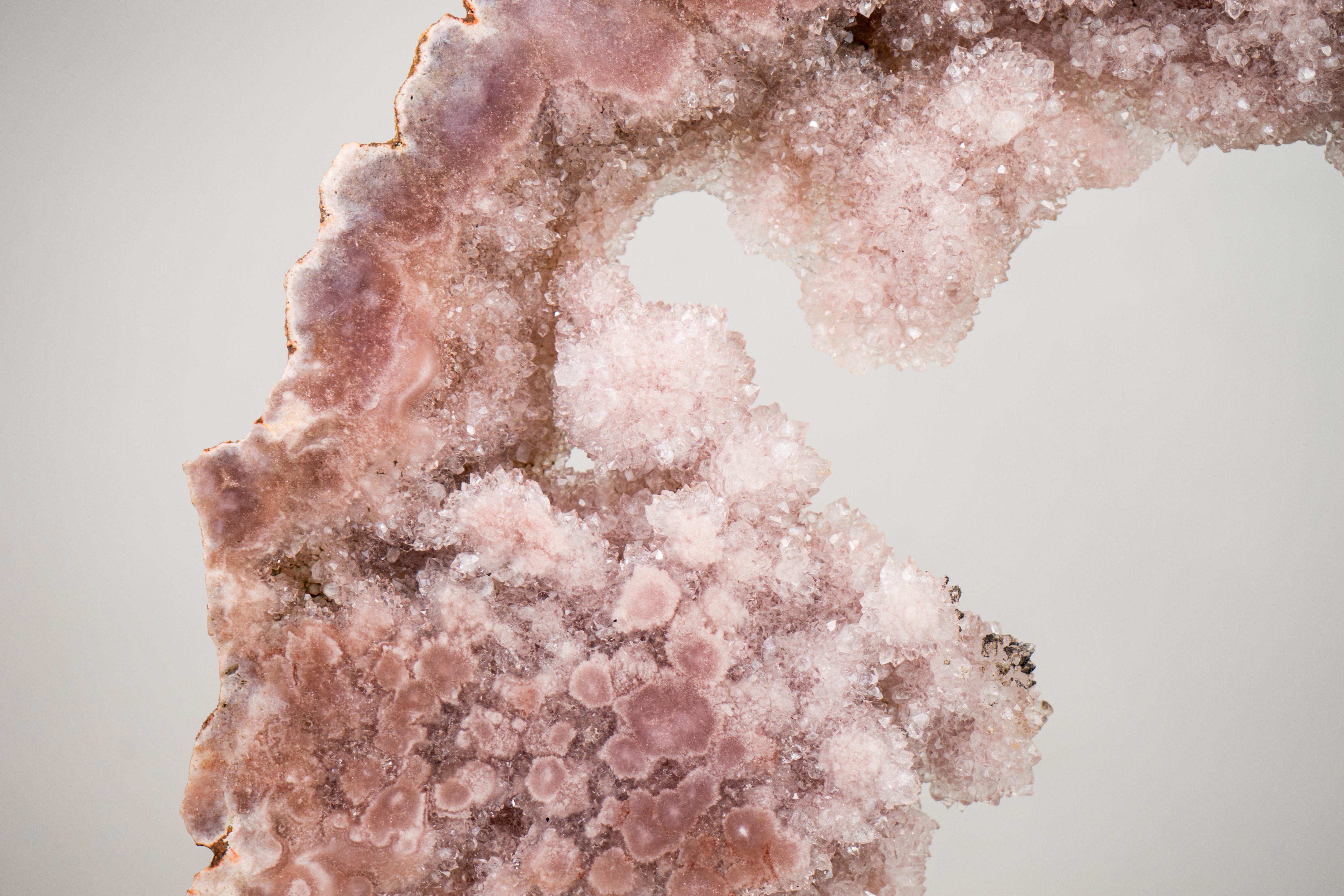 Gorgeous Pink Amethyst Geode Portal with Rose Druzy on Botryoidal Flowers For Sale 2