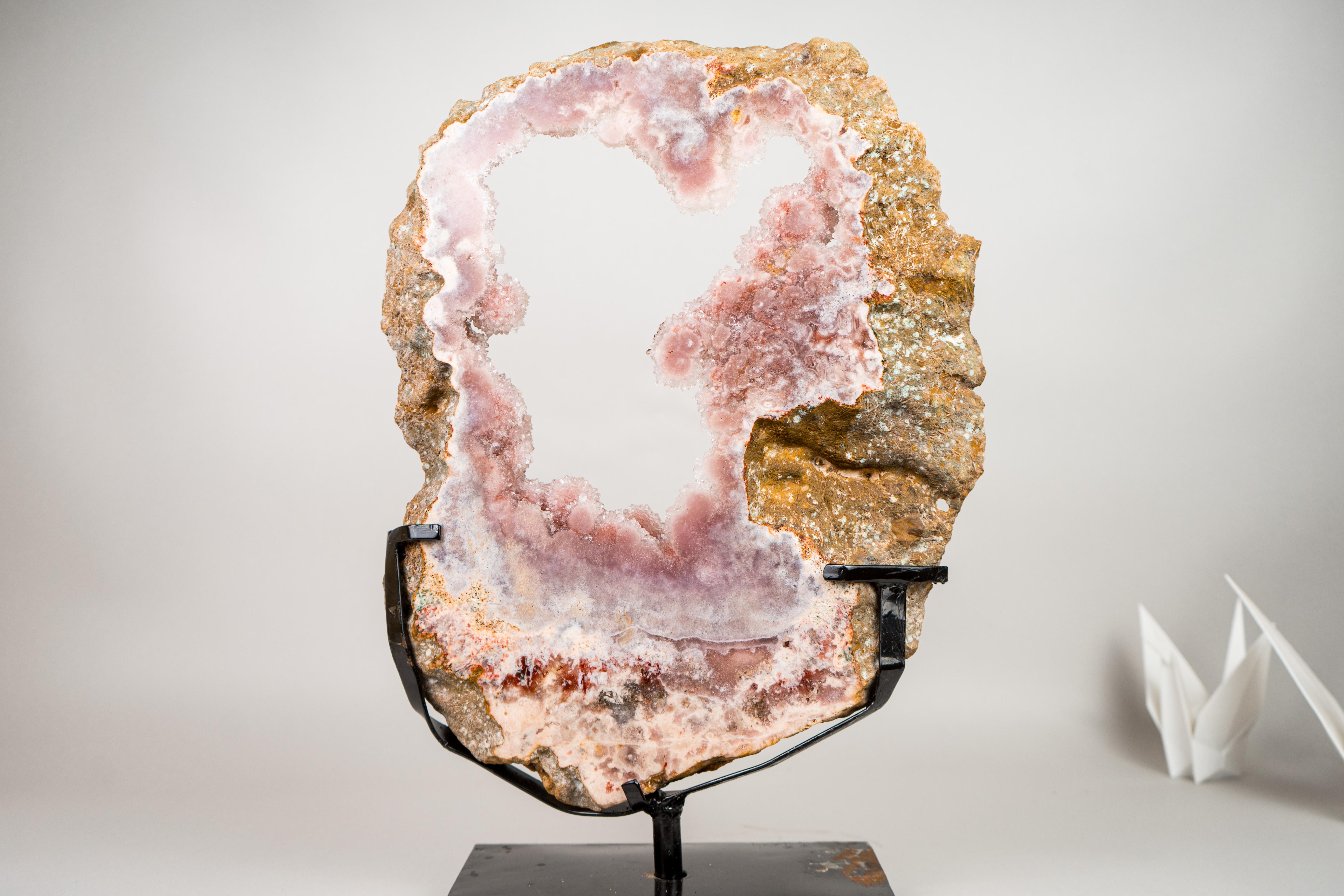 Gorgeous Pink Amethyst Geode Portal with Rose Druzy on Botryoidal Flowers For Sale 3