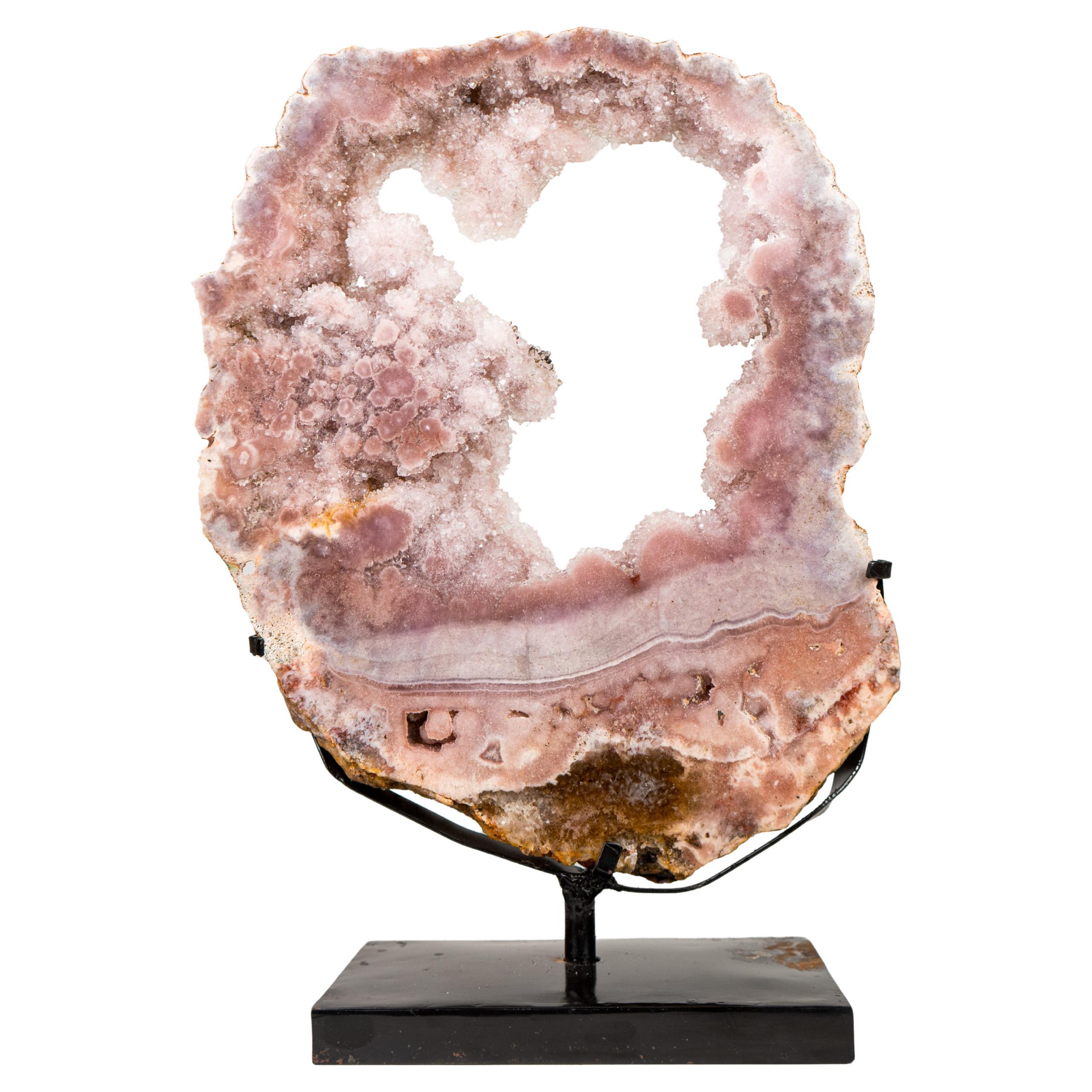 Gorgeous Pink Amethyst Geode Portal with Rose Druzy on Botryoidal Flowers For Sale