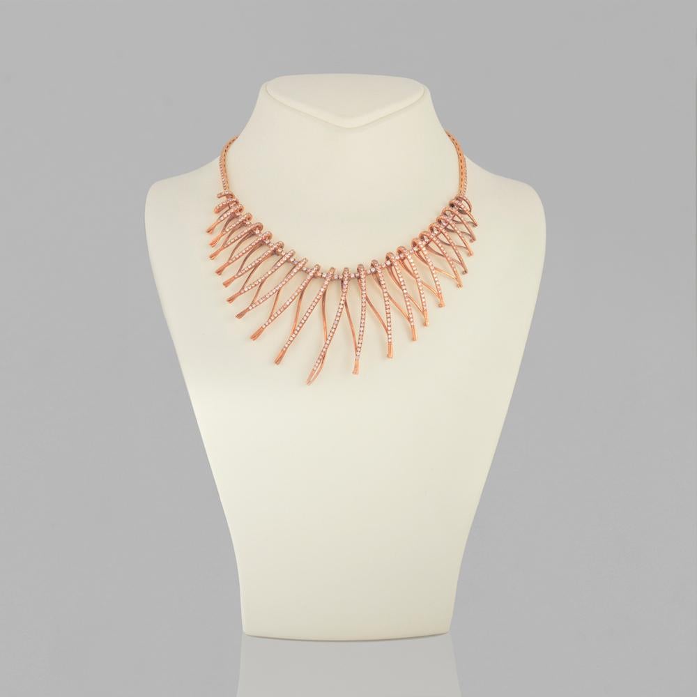 Modern Gorgeous Pink Gold & Diamond Necklace For Sale
