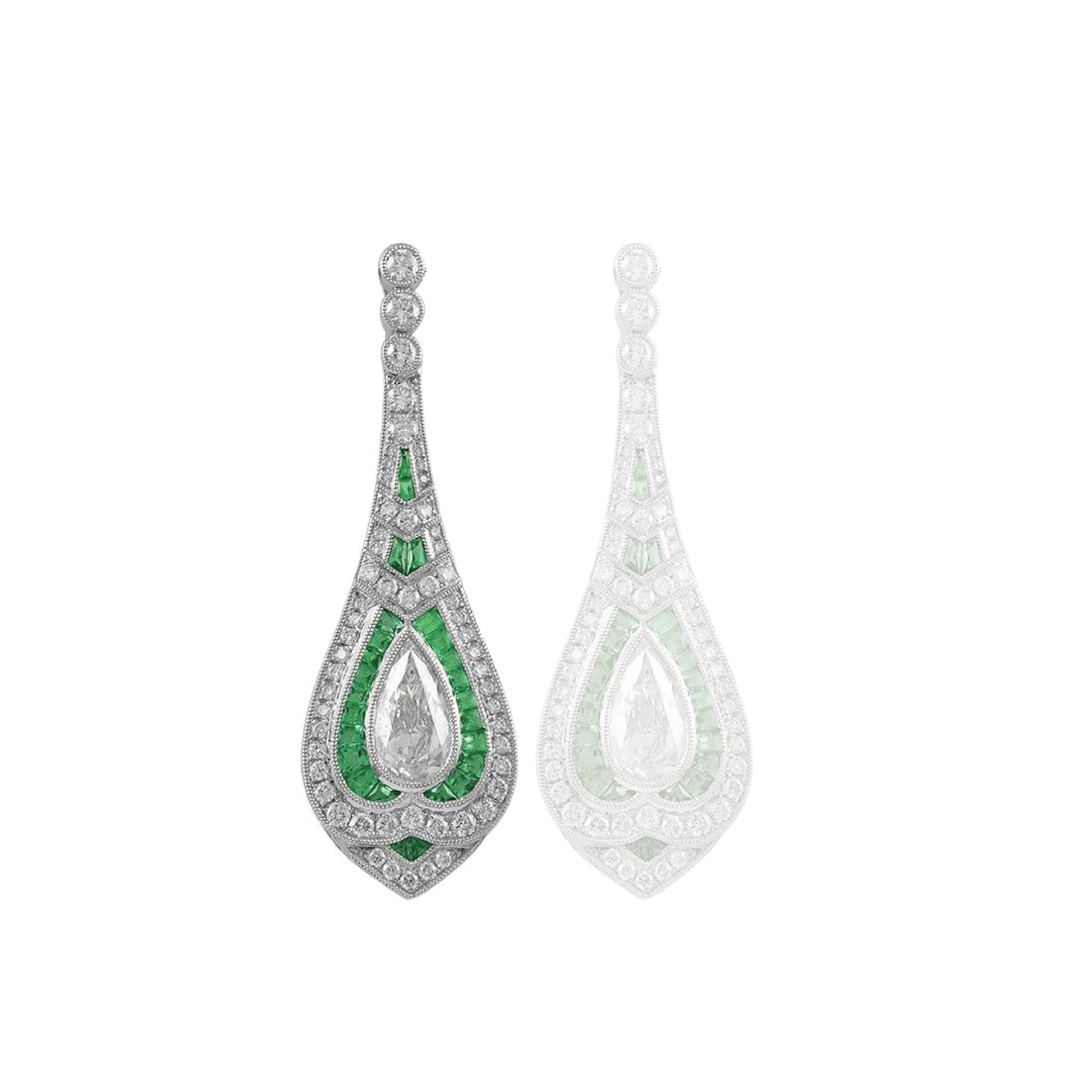 Platinum Set Pendant with a Pear Shape Diamond Center weighing 0.99 carats with Emeralds weighing 0.50 carats and diamonds weighing 0.69 carats.

Sophia D by Joseph Dardashti LTD has been known worldwide for 35 years and are inspired by classic Art