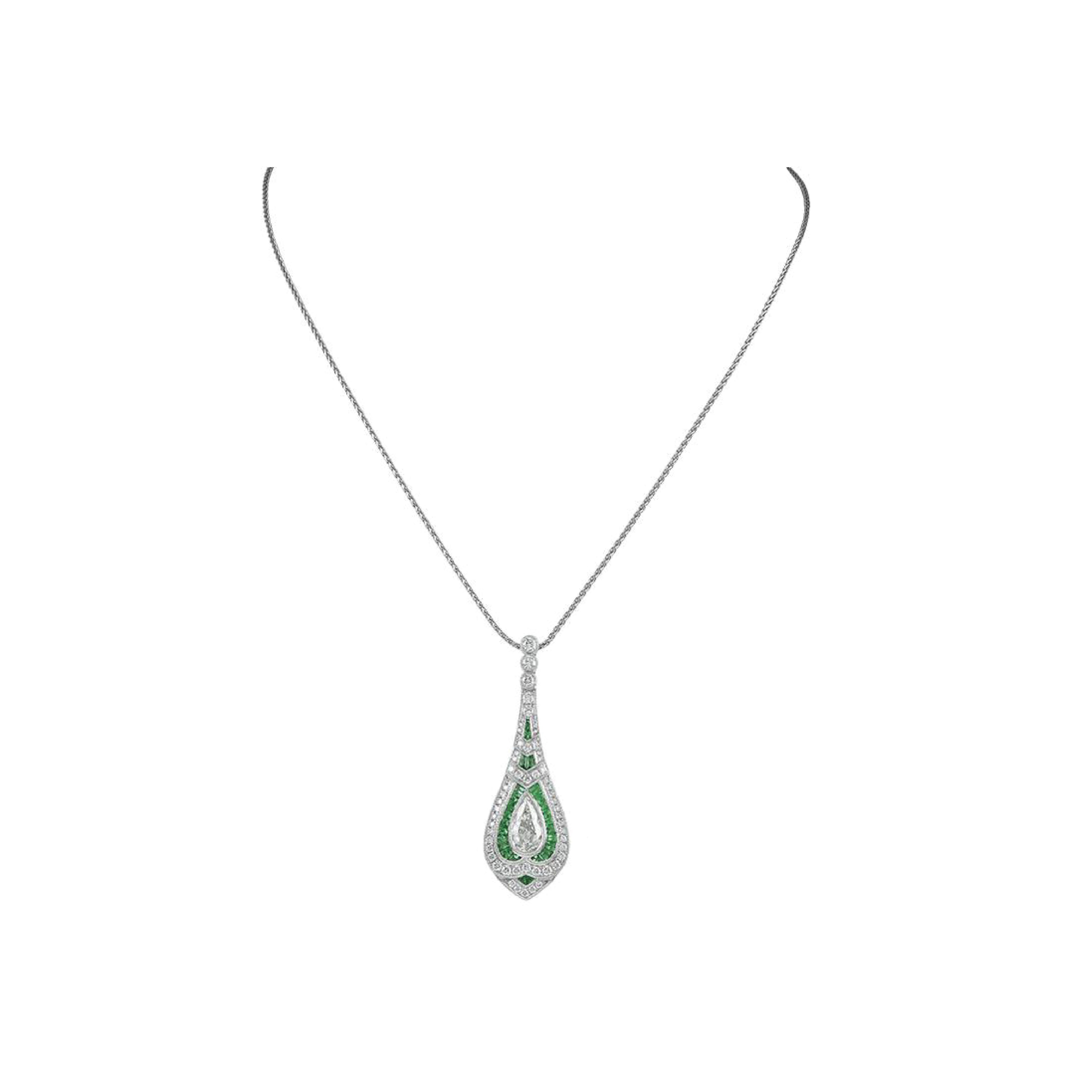 Pear Cut Sophia D. 0.50 Carat Emerald and Diamond Pendant in Platinum For Sale