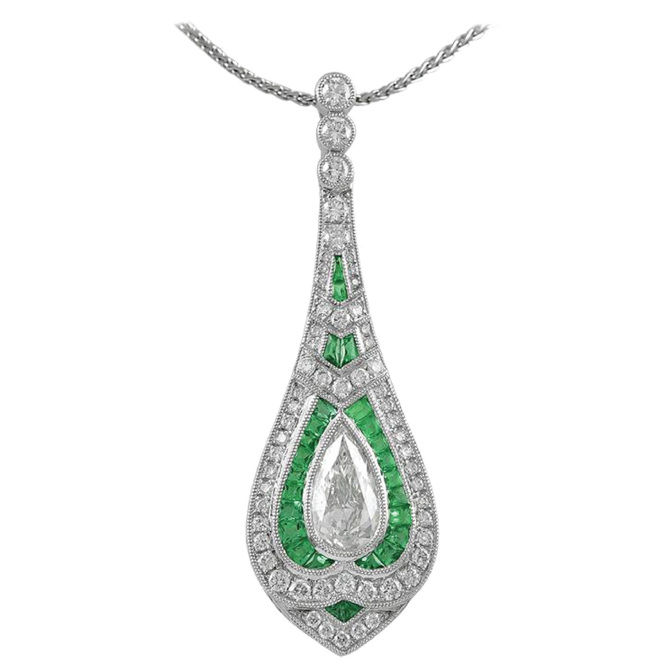 Gorgeous Platinum 0.50 Carat Emerald and Diamond Pendant