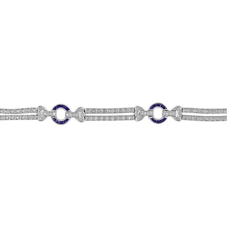 This sapphire and diamond platinum bracelet has a total carat weight of 1.10 sapphire and 1.58 diamond

Sophia D by Joseph Dardashti LTD has been known worldwide for 35 years and are inspired by classic Art Deco design that merges with modern