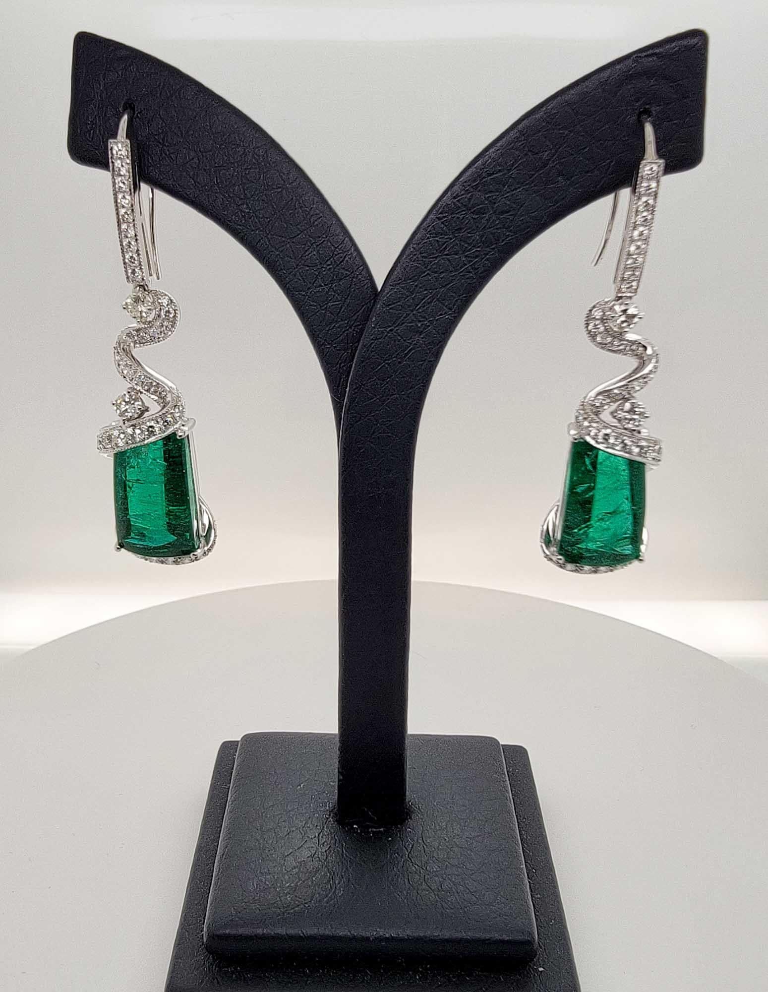 Round Cut Sophia D, 11.91 Carat Emerald and Diamond Earrings in Platinum For Sale