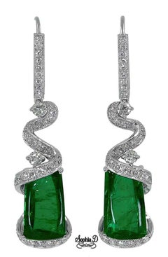 Sophia D, 11.91 Carat Emerald and Diamond Earrings in Platinum