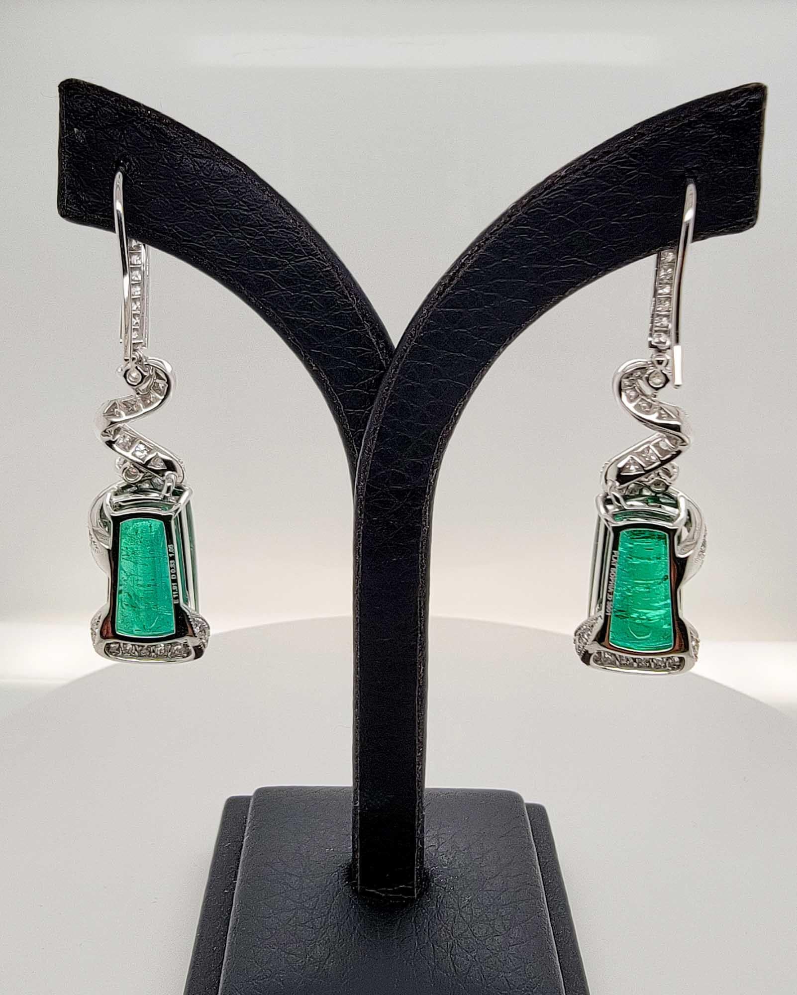 Women's Sophia D, 11.91 Carat Emerald and Diamond Earrings in Platinum For Sale