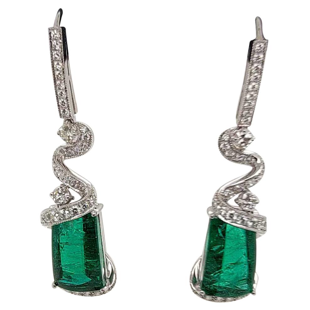 Sophia D, 11.91 Carat Emerald and Diamond Earrings in Platinum For Sale