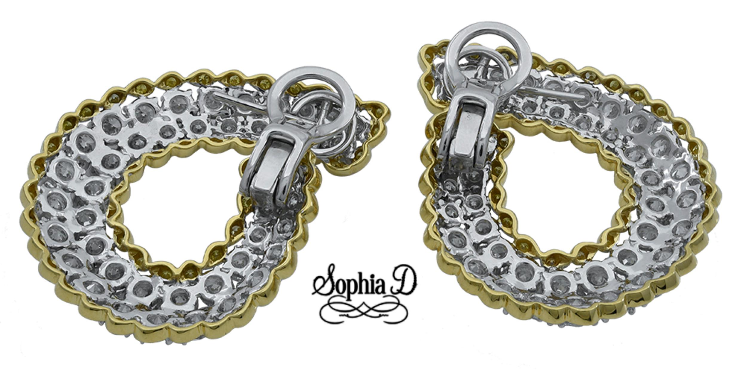 Art Deco Sophia D. 14.39 Carat Diamond and Yellow Sapphire Platinum Earrings For Sale