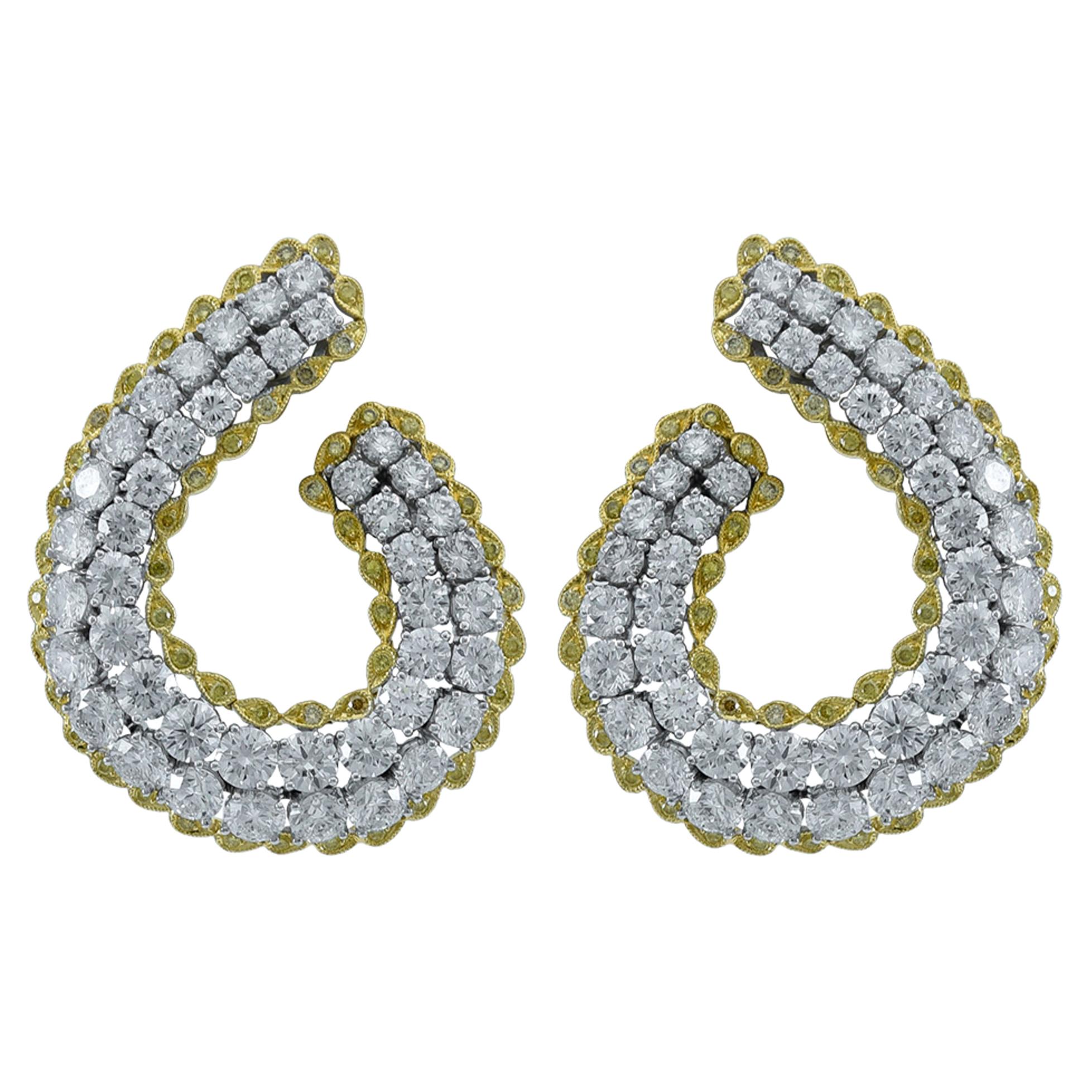 Sophia D. 14.39 Carat Diamond and Yellow Sapphire Platinum Earrings For Sale