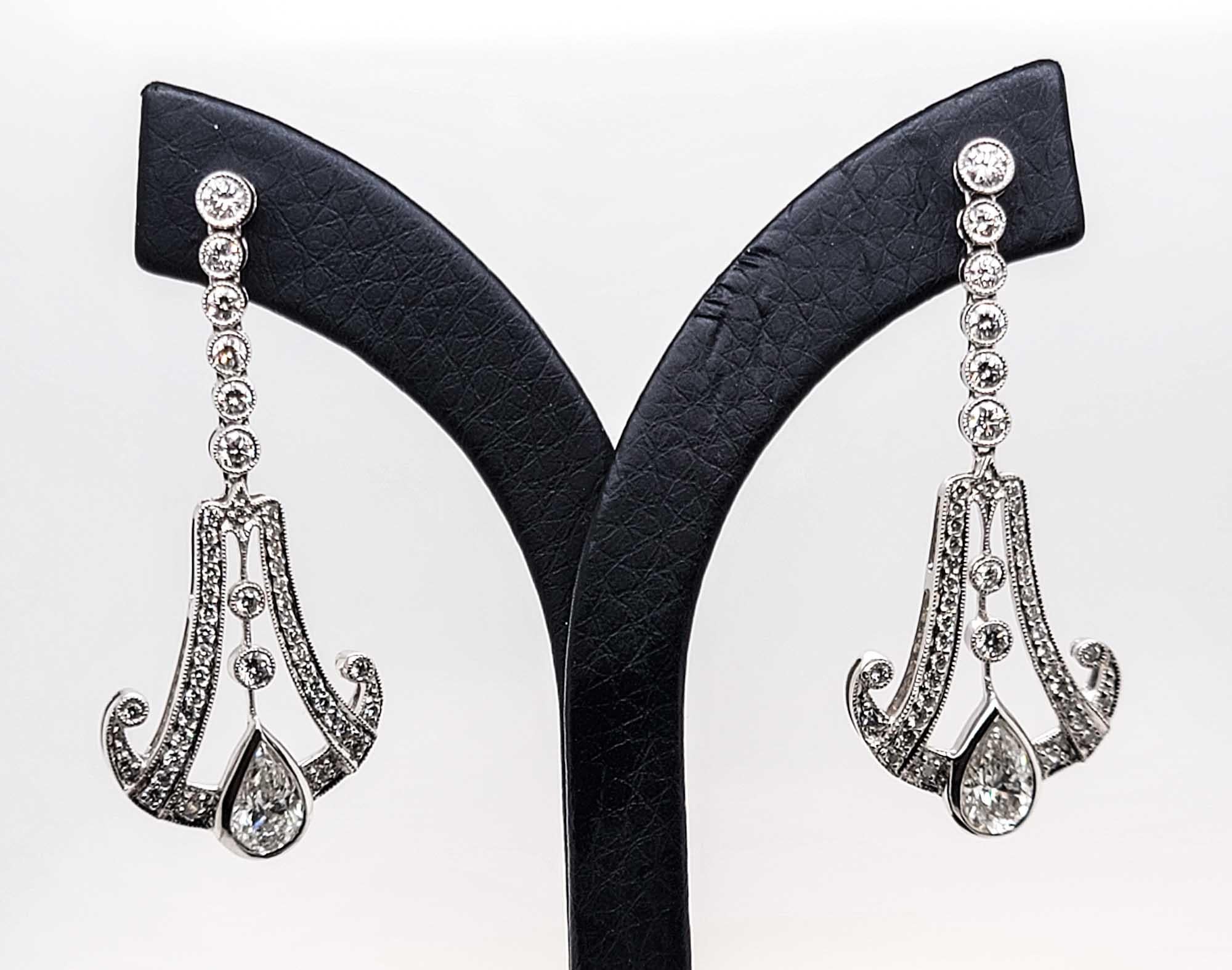 Art Deco Sophia D 1.44 Carat Pear Cut Diamonds Platinum Earrings For Sale