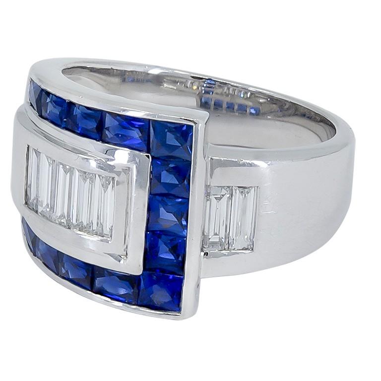 1.74 Carat Art Deco Sapphire and Diamond Platinum ring. Total carat weight of diamonds: 0.53

Sophia D by Joseph Dardashti LTD has been known worldwide for 35 years and are inspired by classic Art Deco design that merges with modern manufacturing