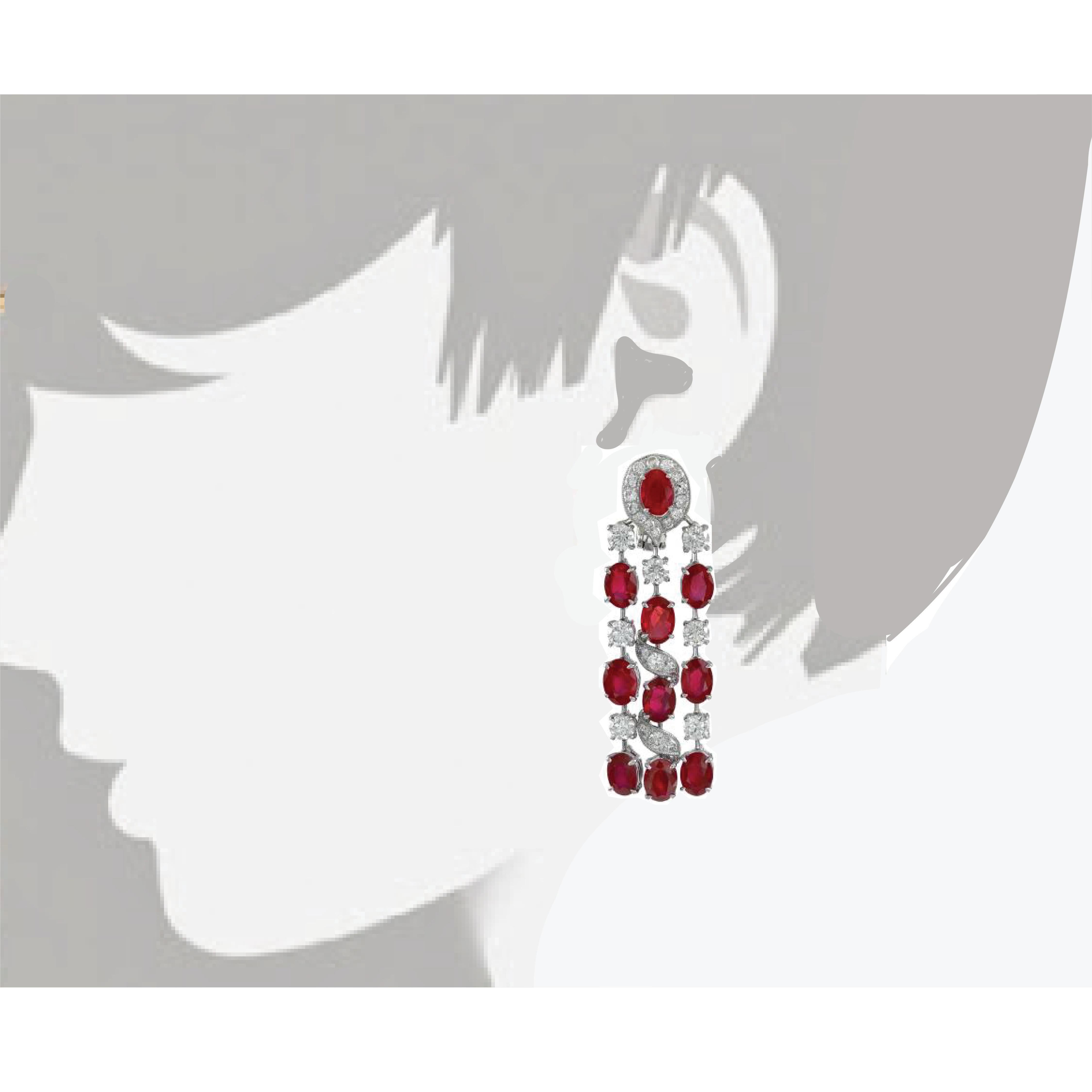 Gorgeous Platinum 17.83 Carat of Rubies and Diamond Hanging Earrings In New Condition In New York, NY