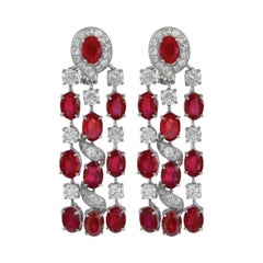 Gorgeous Platinum 17.83 Carat of Rubies and Diamond Hanging Earrings