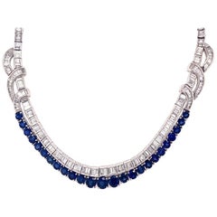 Gorgeous Platinum 18.72 Carat Sapphire and Diamond Necklace