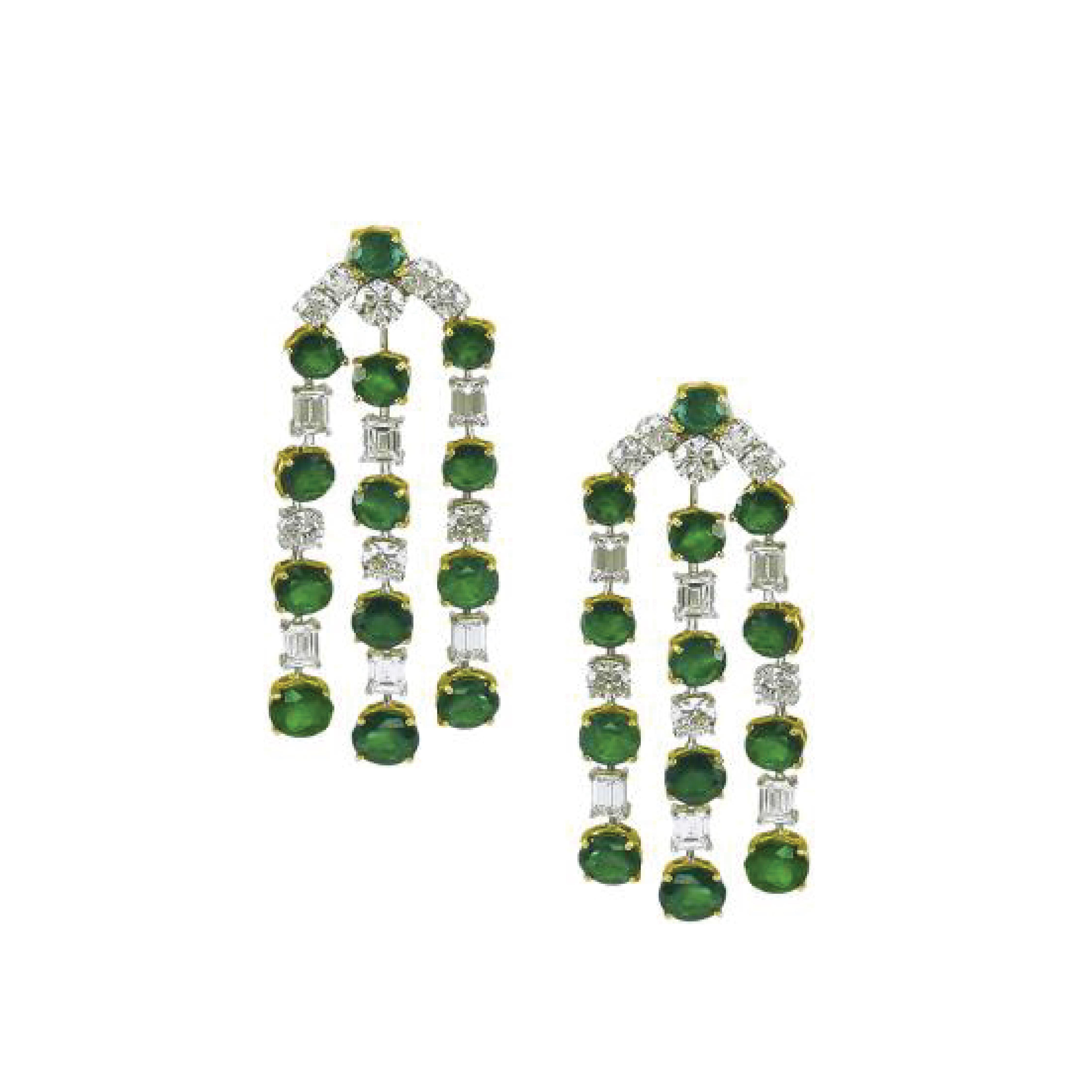 ​Platinum and 18K Yellow Gold Chandelier Earrings with Emeralds total weighing 13.71 carats and Diamonds weighing 6.78 carats.

Sophia D by Joseph Dardashti LTD has been known worldwide for 35 years and are inspired by classic Art Deco design that