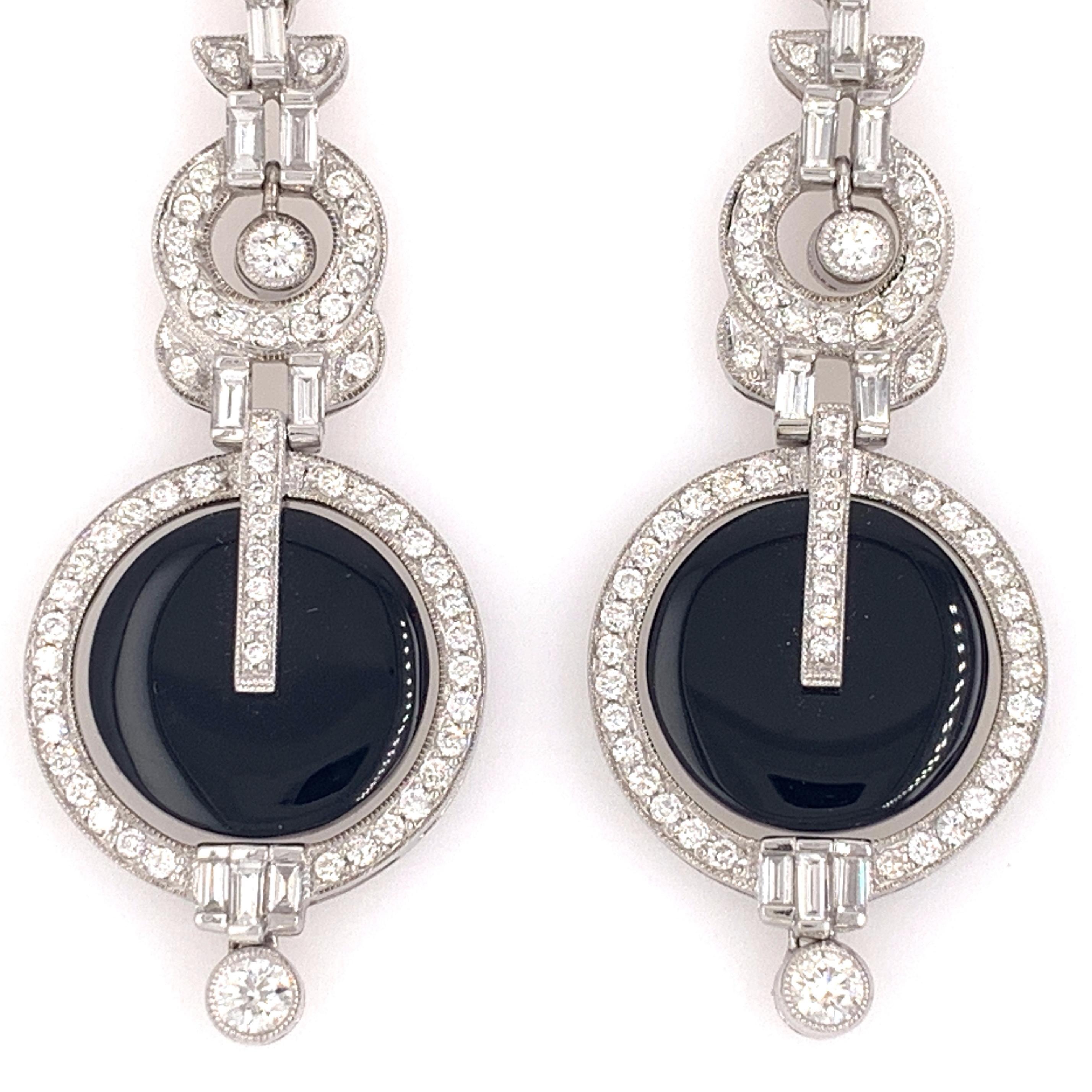 Platinum 2.46 carat diamonds showcases a stunning onyx stones earrings. 

Sophia D by Joseph Dardashti LTD has been known worldwide for 35 years and are inspired by classic Art Deco design that merges with modern manufacturing techniques.