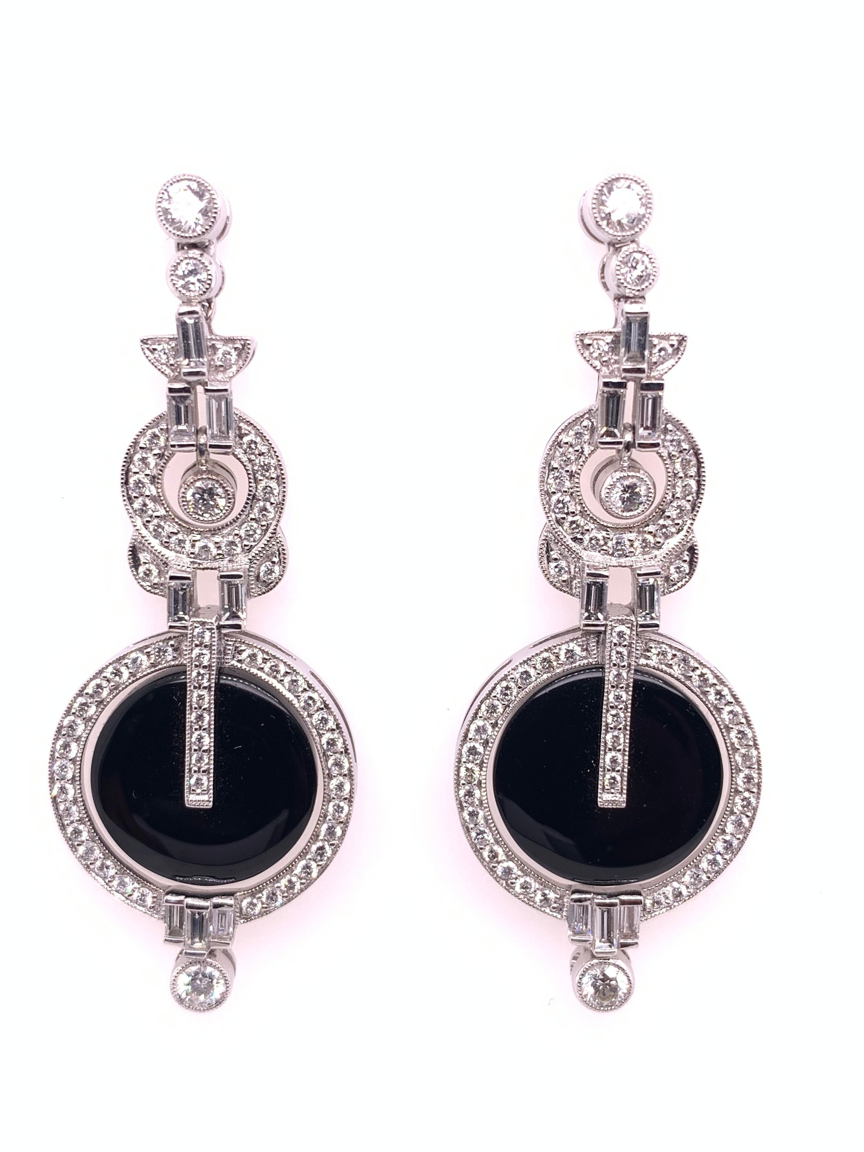 Sophia D, 2.46 Carat Diamond and Onyx Platinum Earrings In New Condition For Sale In New York, NY