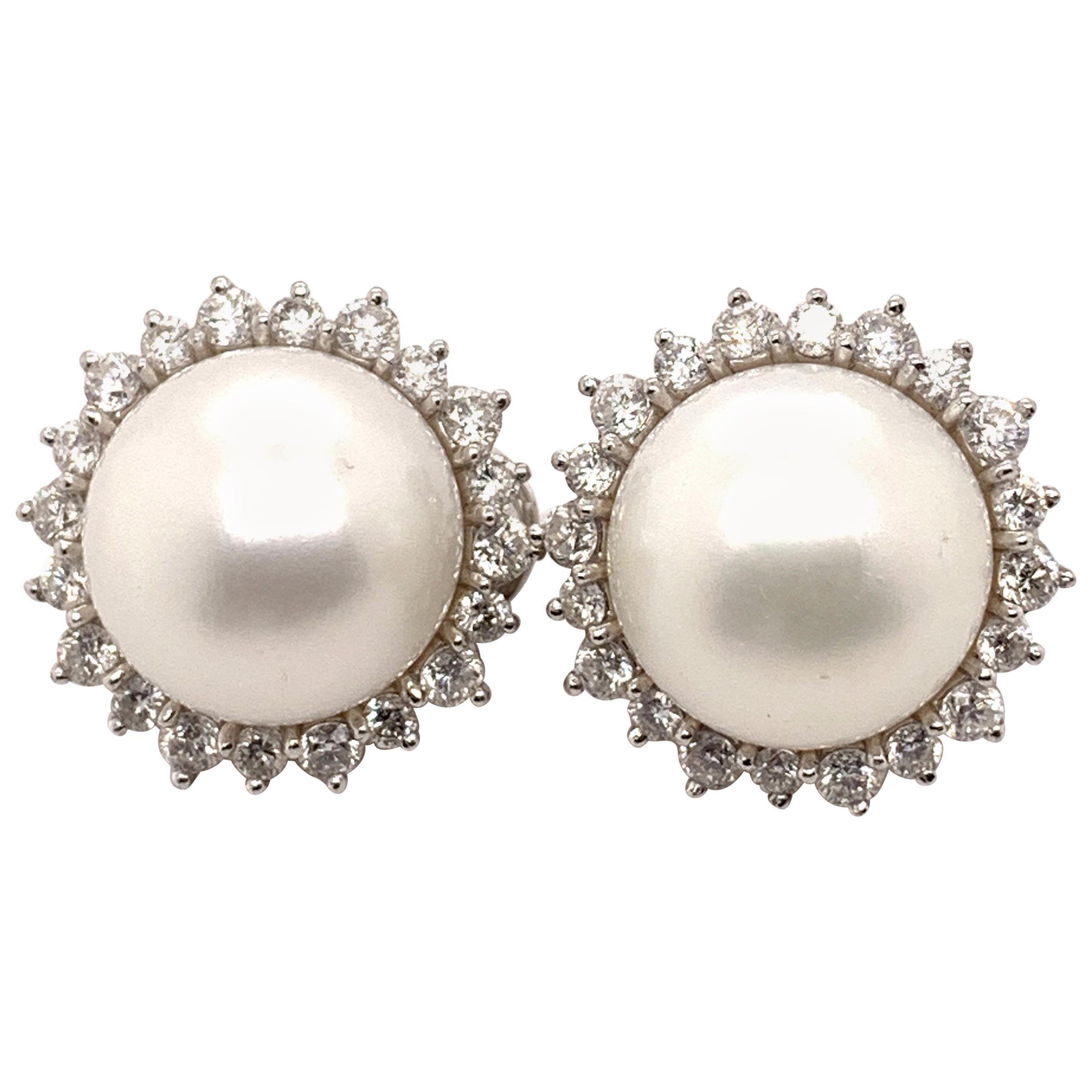 Sophia D, 2.61 Carat Diamond and Pearl Platinum Earrings For Sale