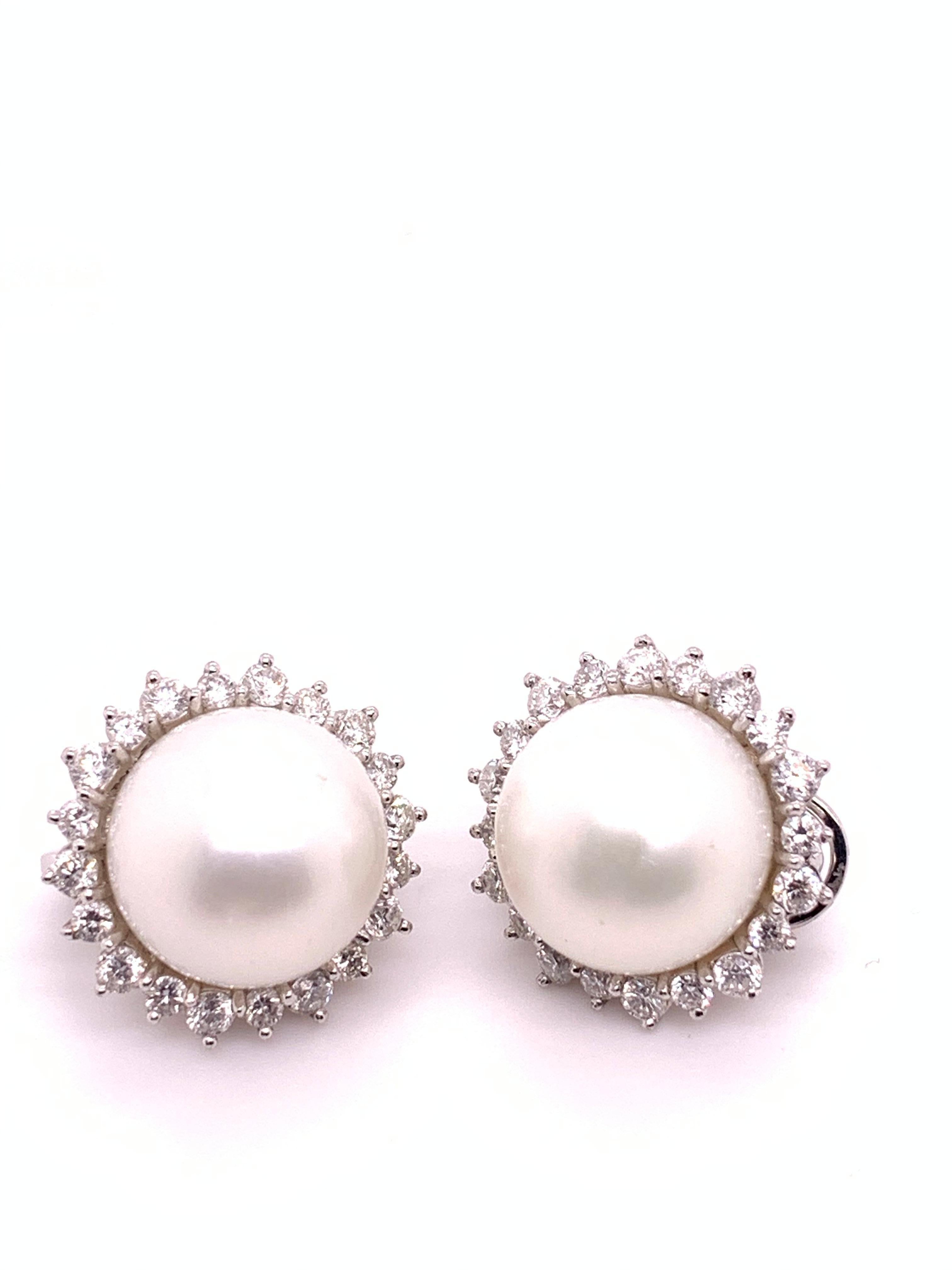 Sophia D, 2.61 Carat Diamond and Pearl Platinum Earrings In New Condition For Sale In New York, NY